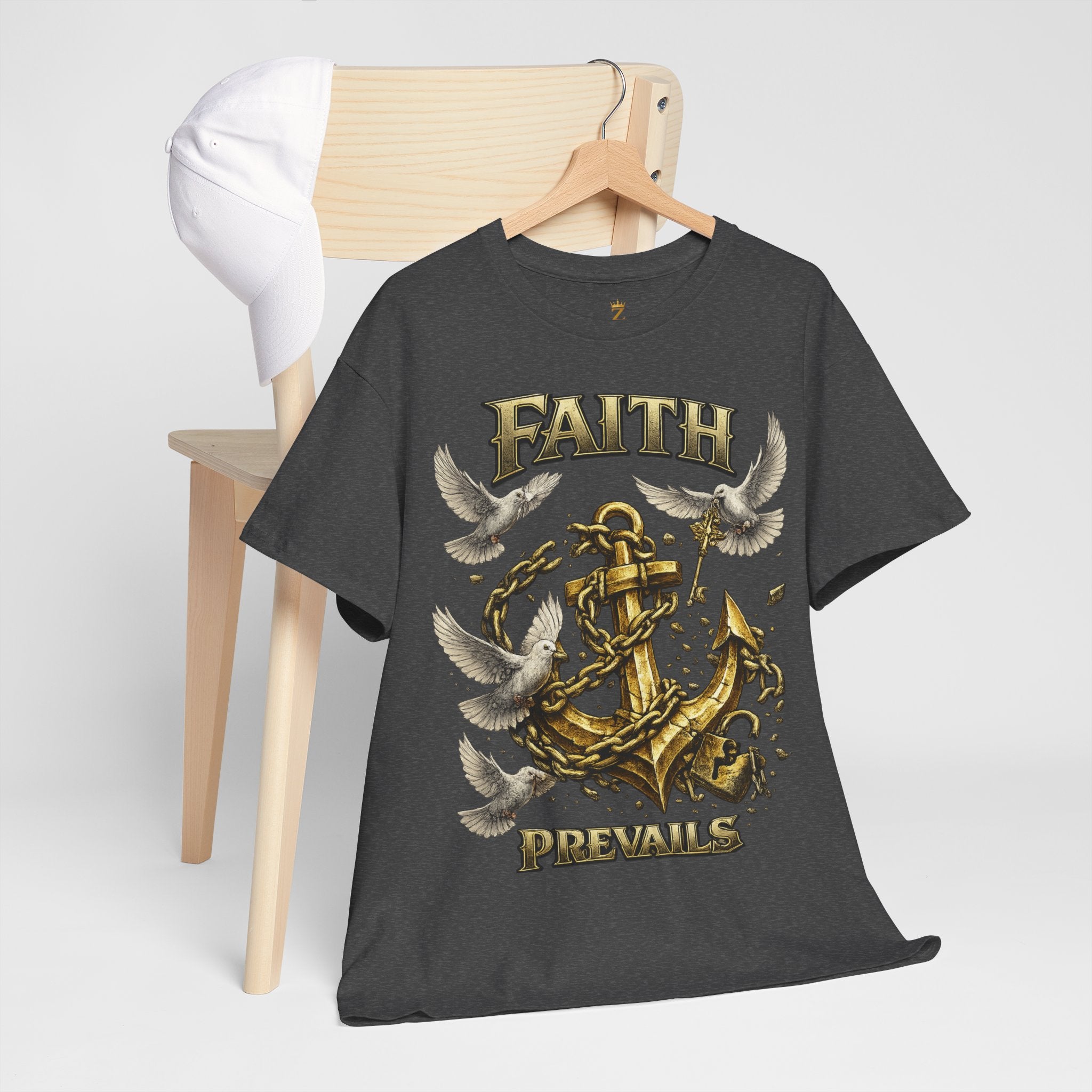 Adult Faith Prevails Anchor T-Shirt (Gold Anchor) Printify