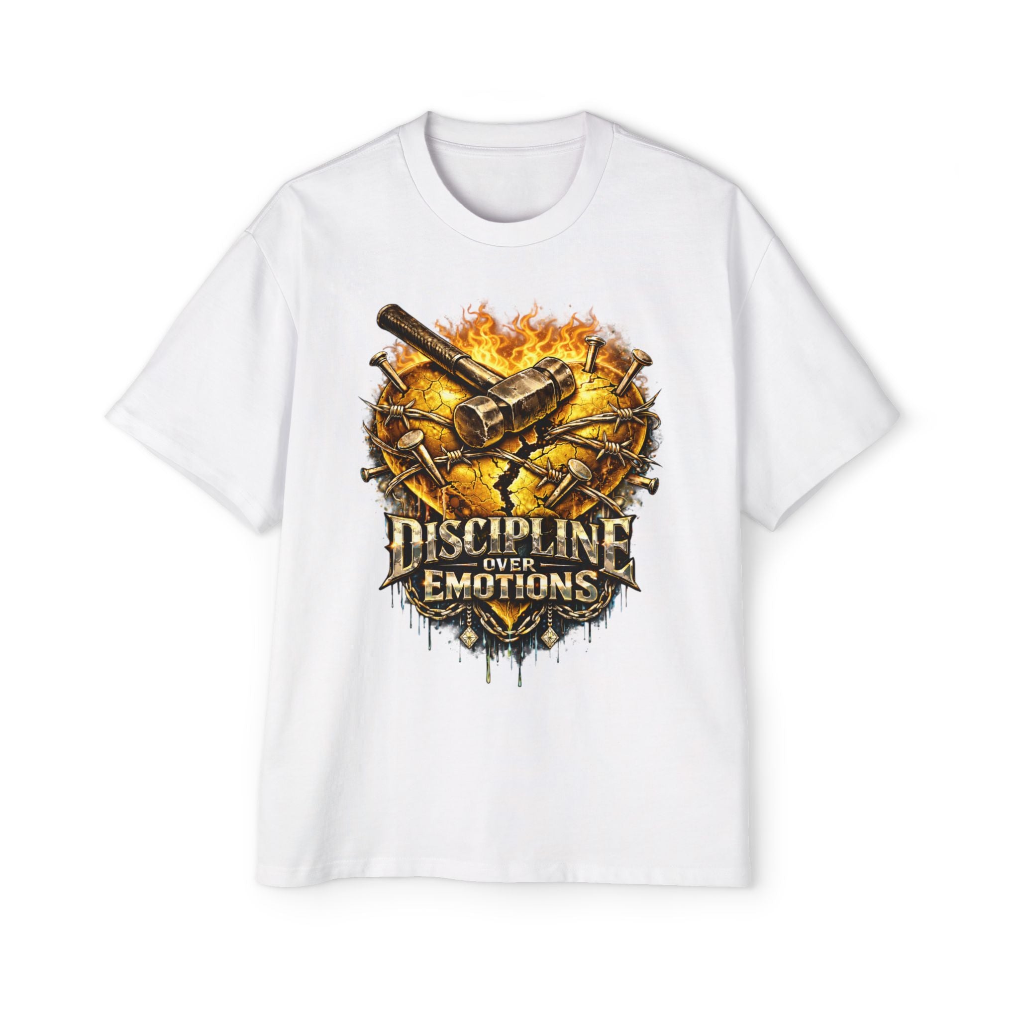 Oversized Discipline Over Emotions Graphic Tee (Gold Heart) Printify