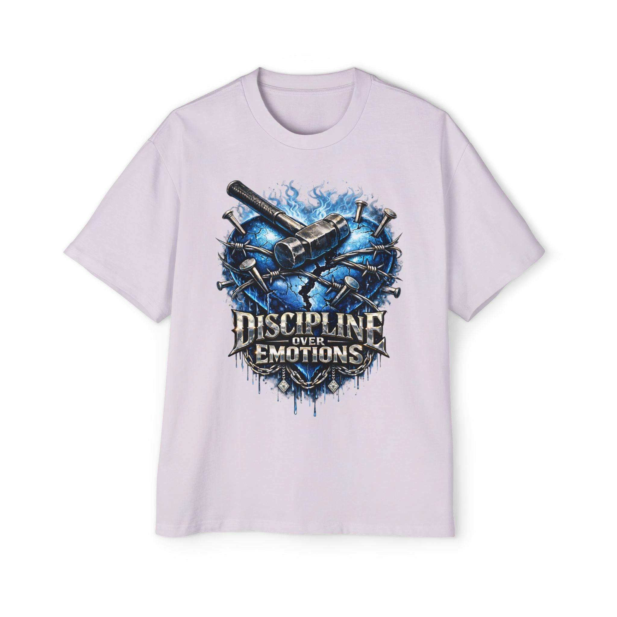 Oversized Discipline Over Emotions Graphic T-Shirt (Blue Heart) Printify