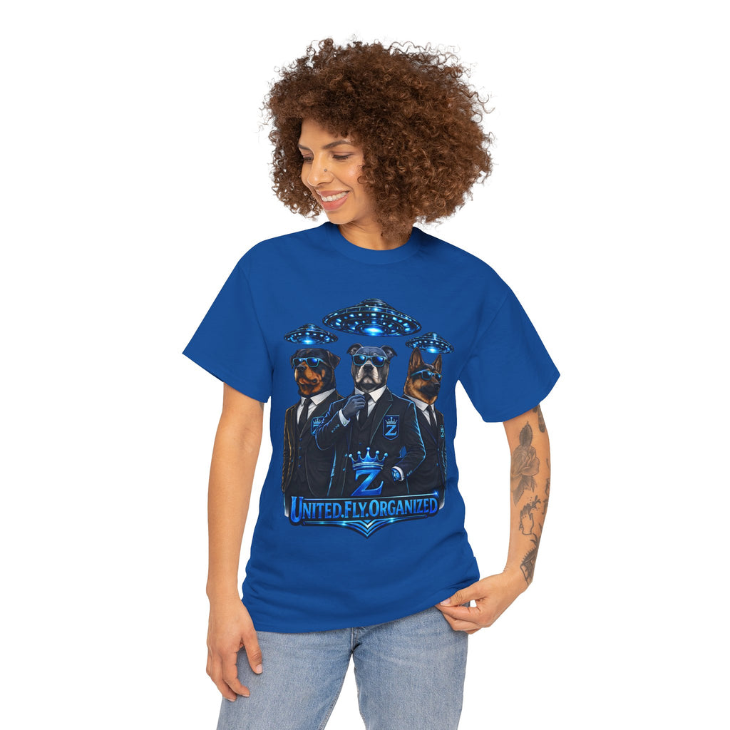 Adult "United. Fly. Organized." Graphic Tee (Blue) Printify
