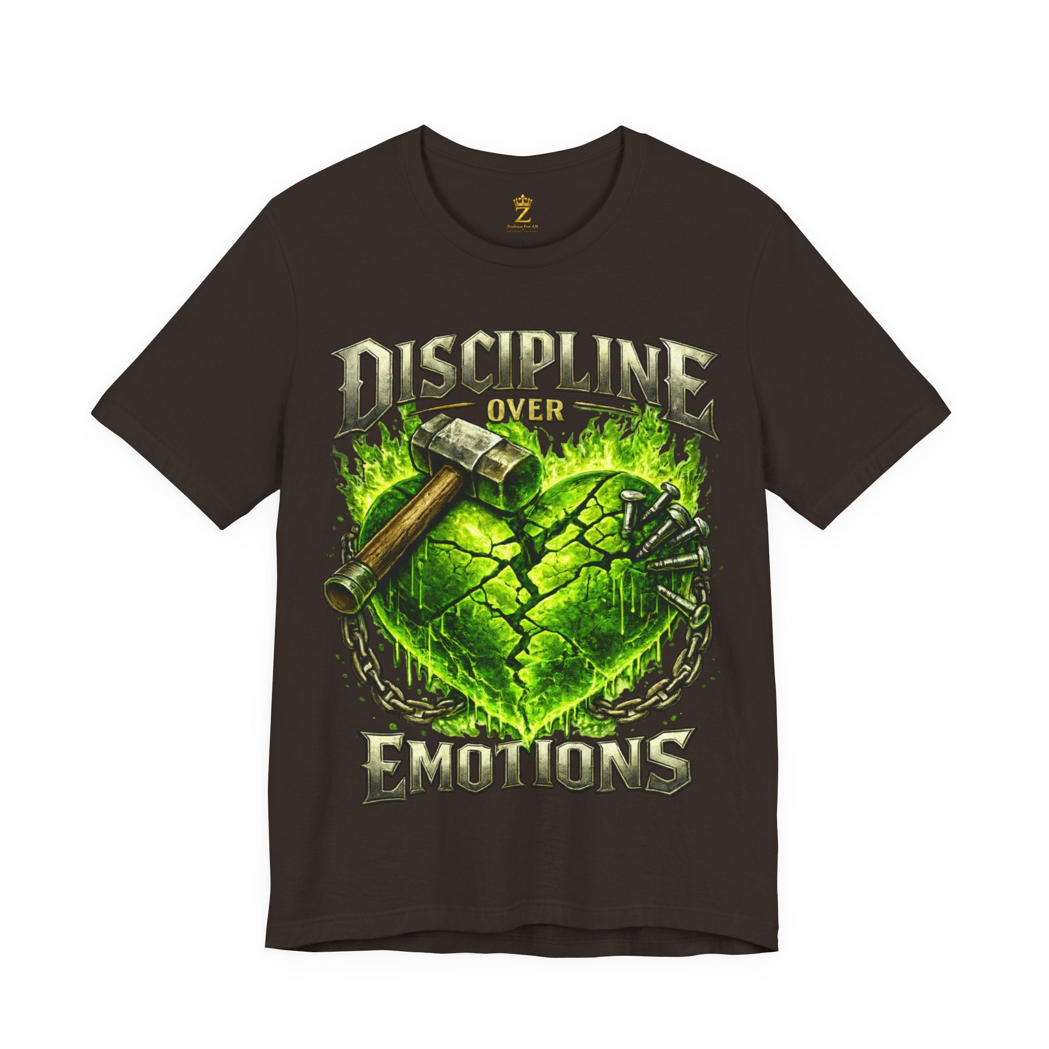 Discipline Over Emotions Premium Graphic T-Shirt (Lime Green Heart) Printify