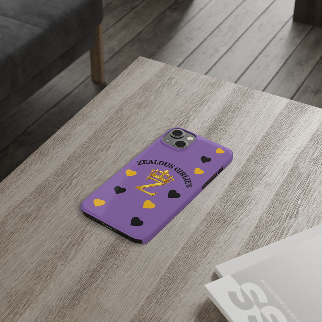 Zealous Girlies 'Z' Crown Slim Phone Case — Purple & Gold Heart Design Printify