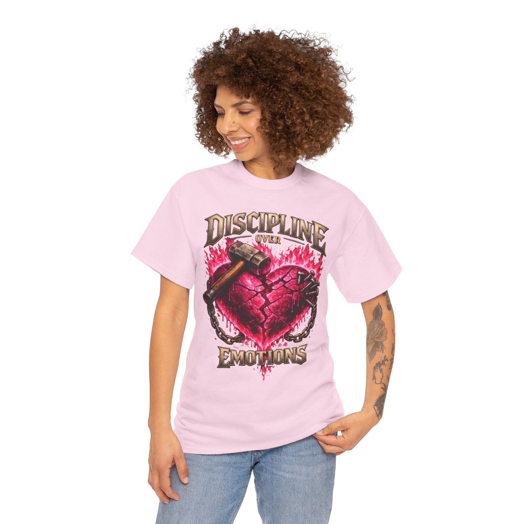 Adult Discipline Over Emotions Graphic T-Shirt (Hot Pink Heart)
