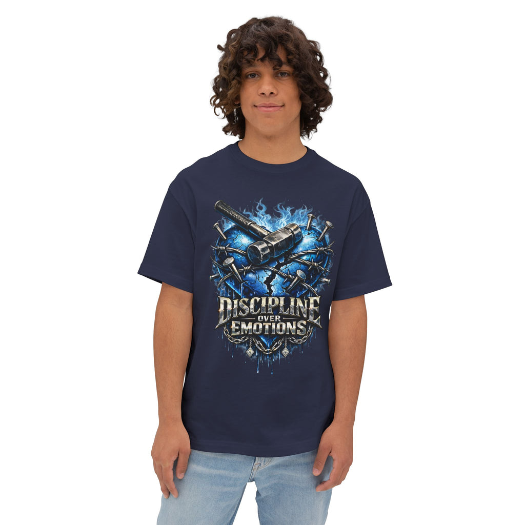 Adult *Oversized* Discipline Over Emotions Graphic T-Shirt (Blue Heart) - Zealous For All