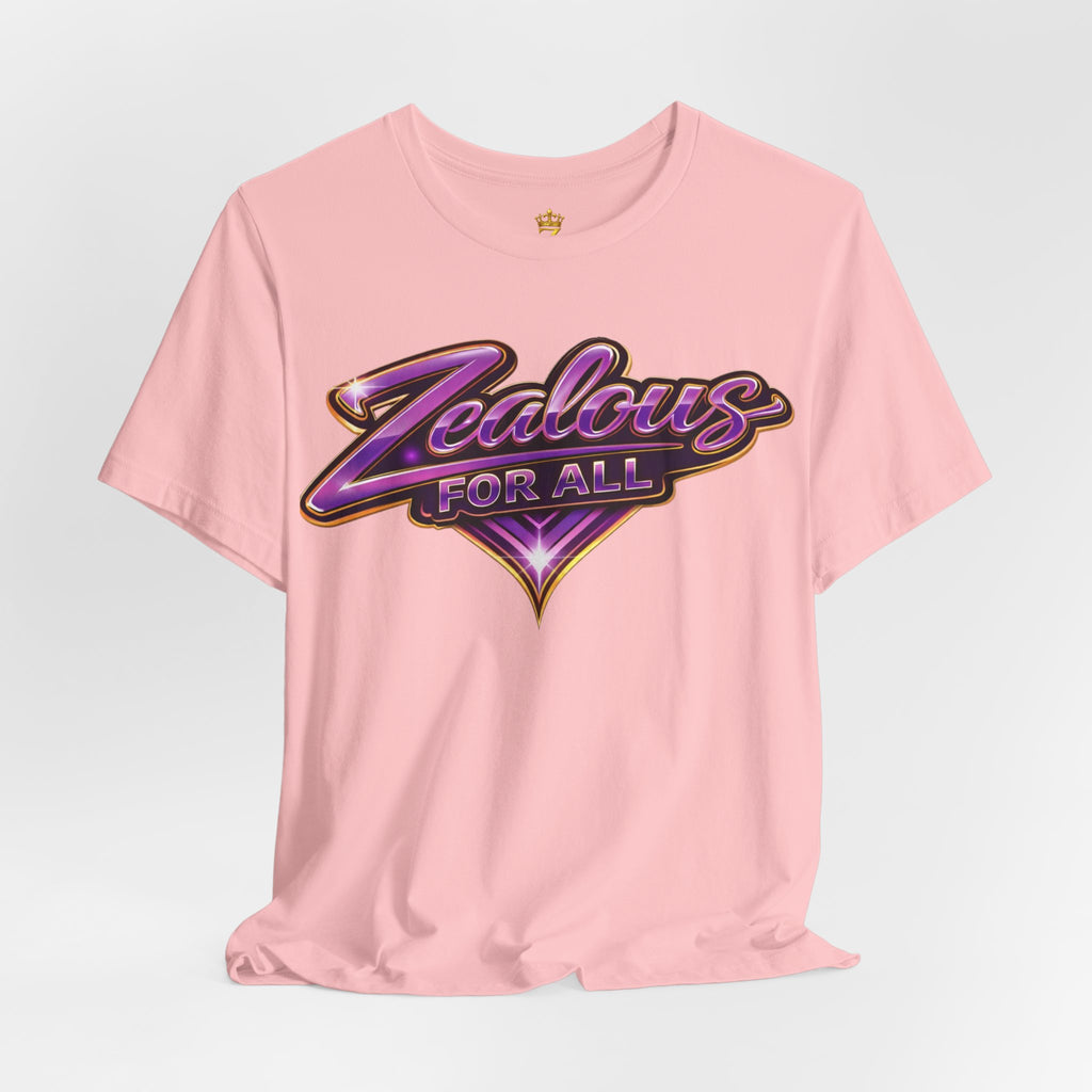 CUSTOM Zealous For All Graphic T-Shirt (Purple & Gold Trim Logo)