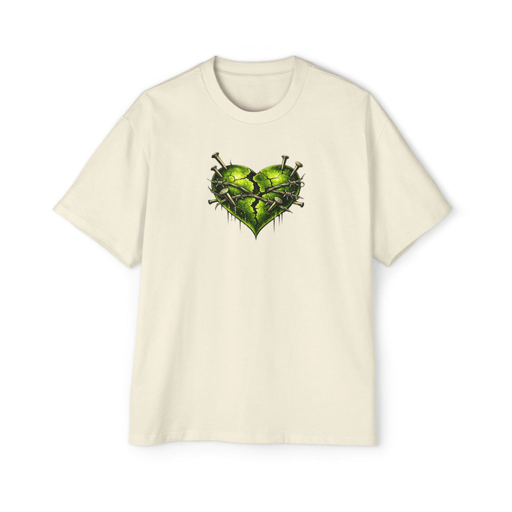 Adult *Oversized* Discipline Over Emotions (Back) Graphic Tee (Lime Green Heart) Printify