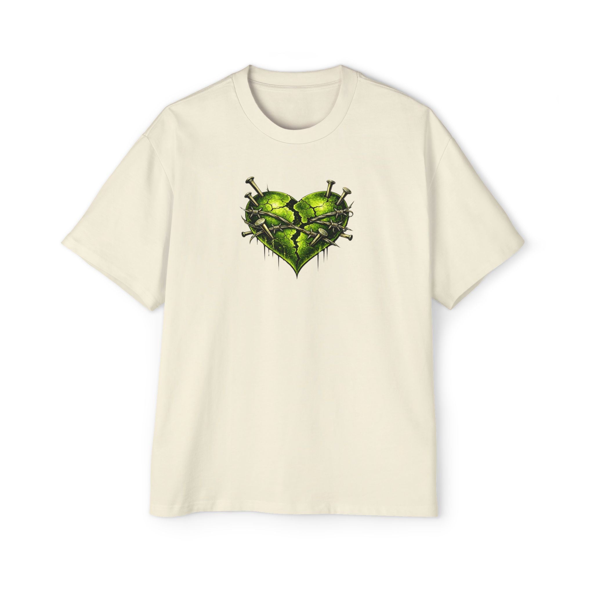 Adult *Oversized* Discipline Over Emotions (Back) Graphic Tee (Lime Green Heart) Printify