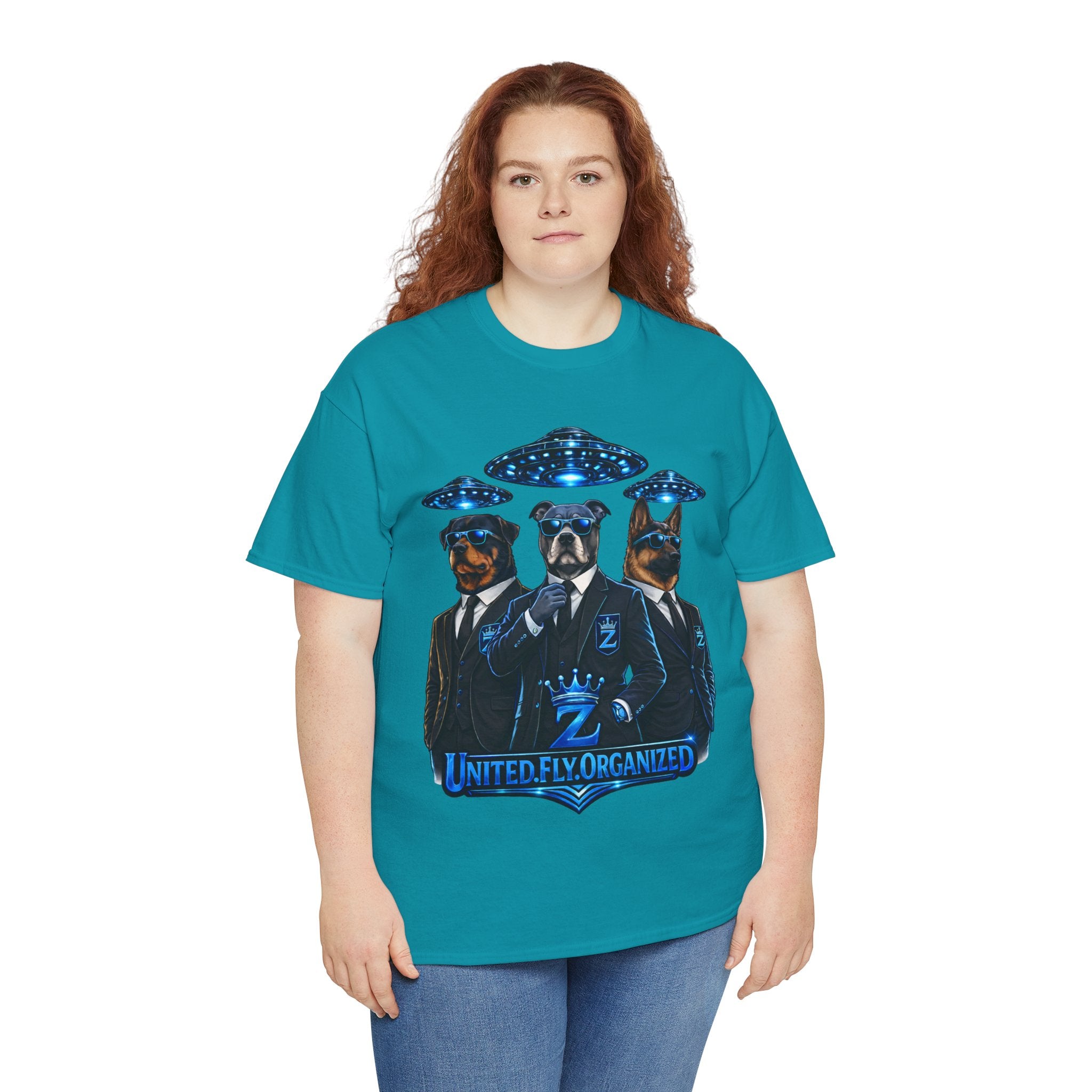 Adult "United. Fly. Organized." Graphic Tee (Blue) Printify