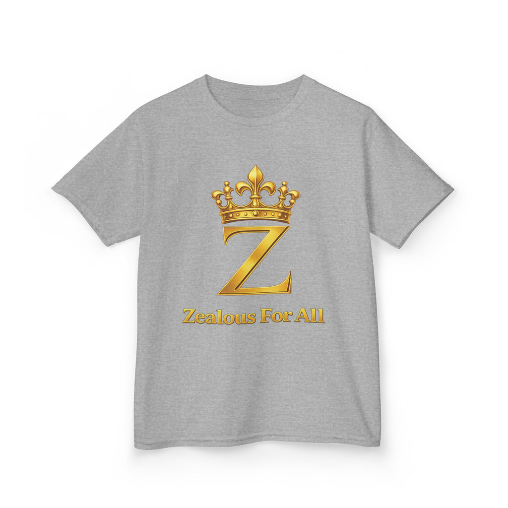 First Kids Zealous For All T-Shirt Drop 01 — Gold Logo Kids Tee Printify