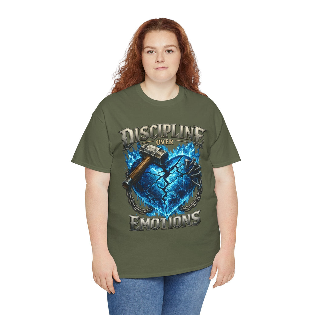 Discipline Over Emotions Graphic T-Shirt (Blue Heart) Printify