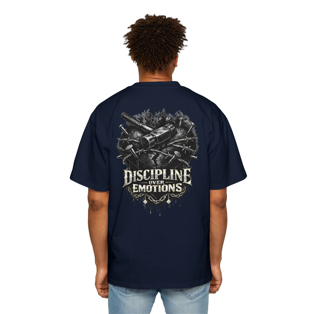 Oversized Discipline Over Emotions (Back) Graphic Tee (Black Heart) Printify