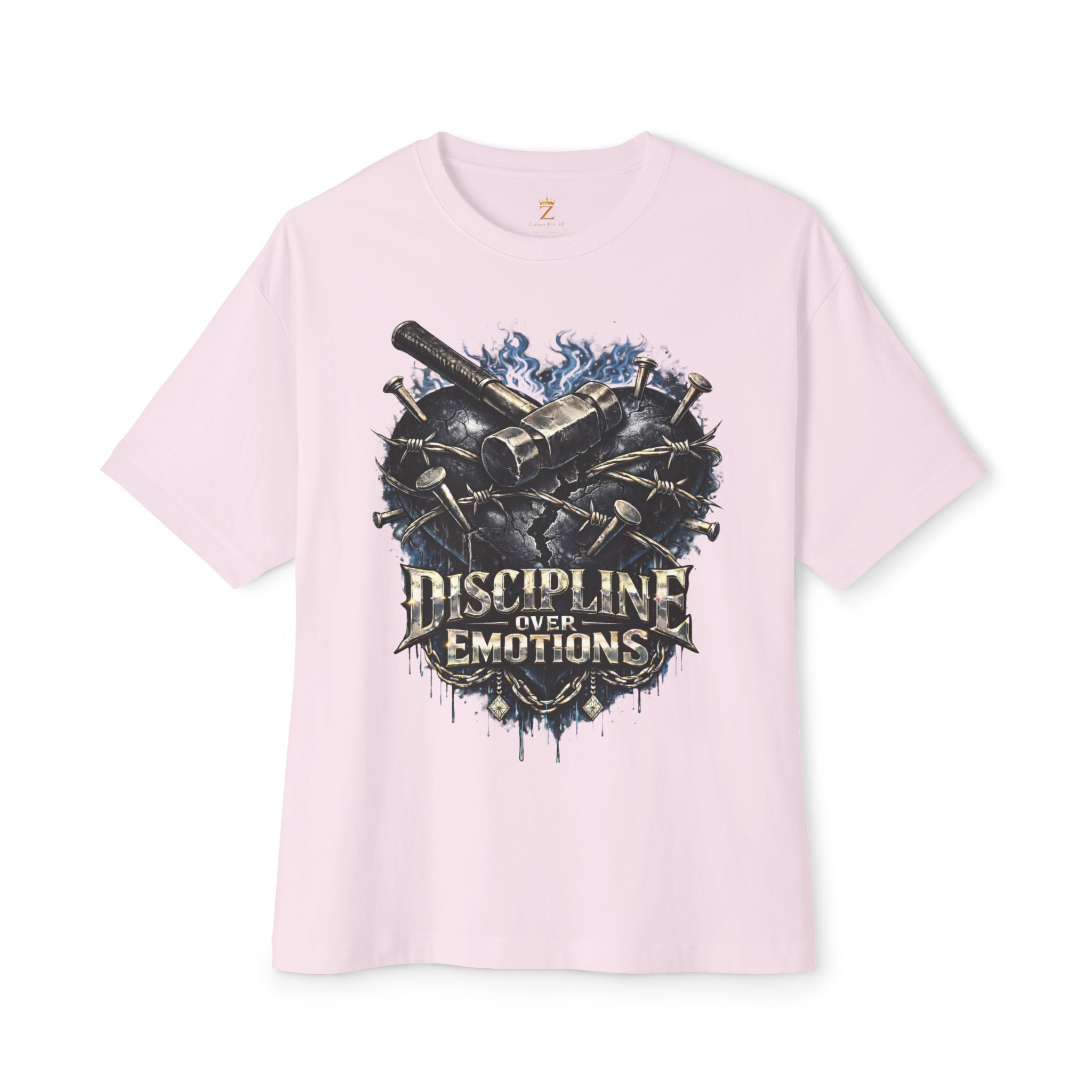 Adult *Oversized* Discipline Over Emotions Graphic Tee (Black Heart) - Zealous For All