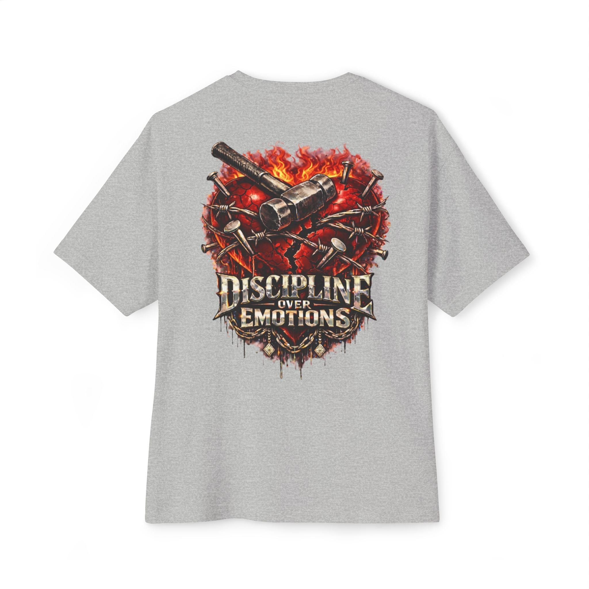 Adult *Oversized* Discipline Over Emotions (Back) Graphic Tee (Red Heart) Printify
