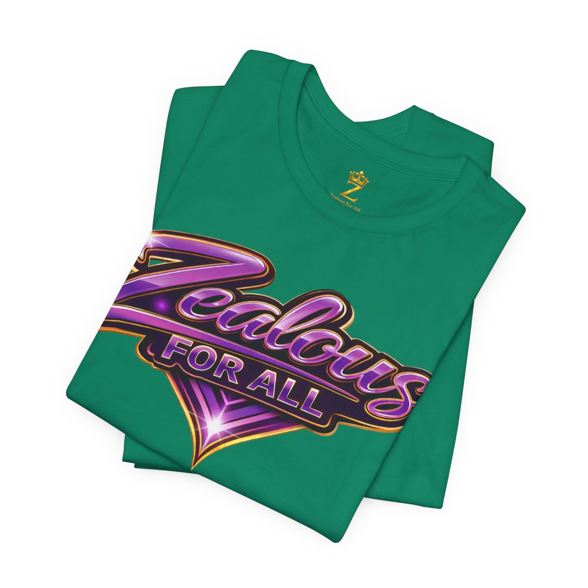 CUSTOM Zealous For All Graphic T-Shirt (Purple & Gold Trim Logo)
