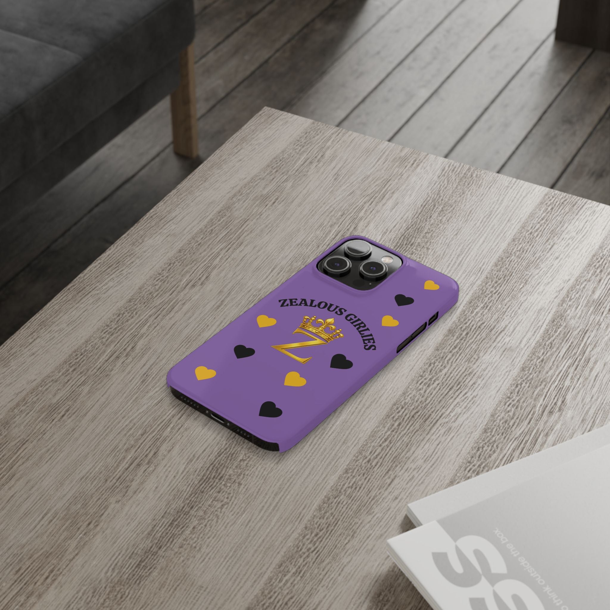Zealous Girlies 'Z' Crown Slim Phone Case — Purple & Gold Heart Design Printify