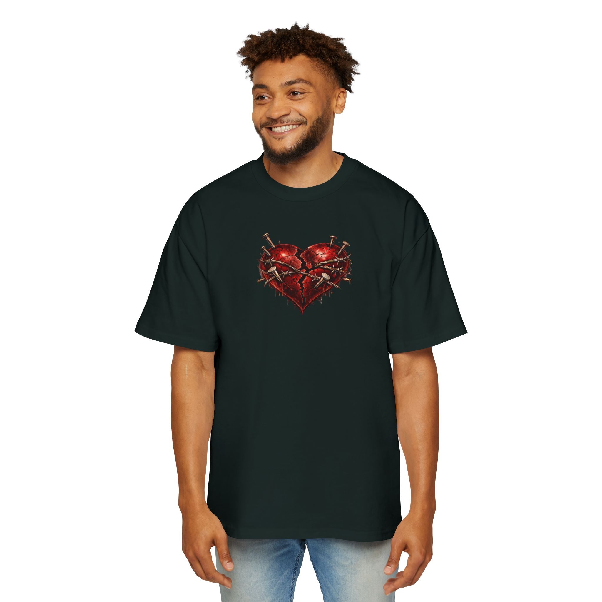 Oversized Discipline Over Emotions (Back) Graphic Tee (Red Heart) Printify