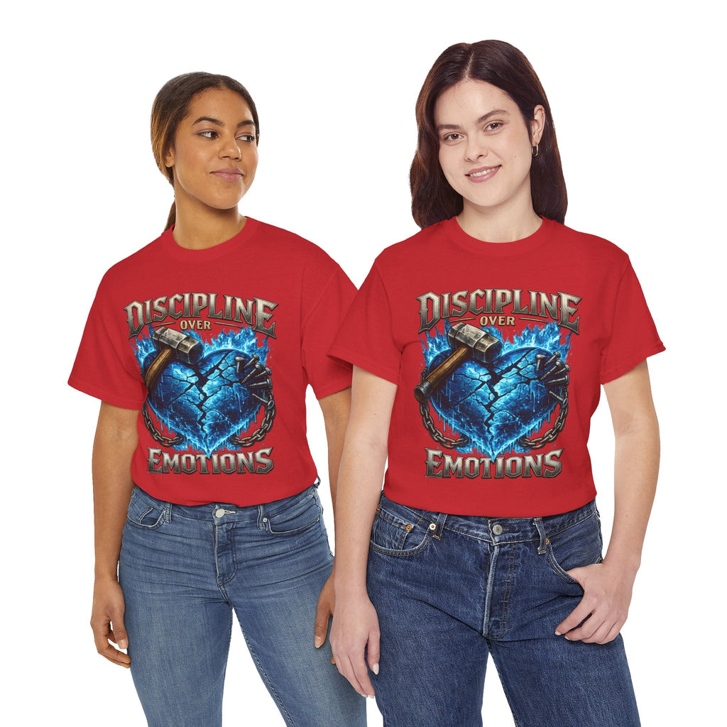 Discipline Over Emotions Graphic T-Shirt (Blue Heart) Printify