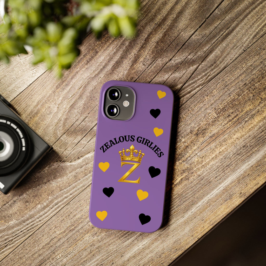 Zealous Girlies 'Z' Crown Slim Phone Case — Purple & Gold Heart Design Printify