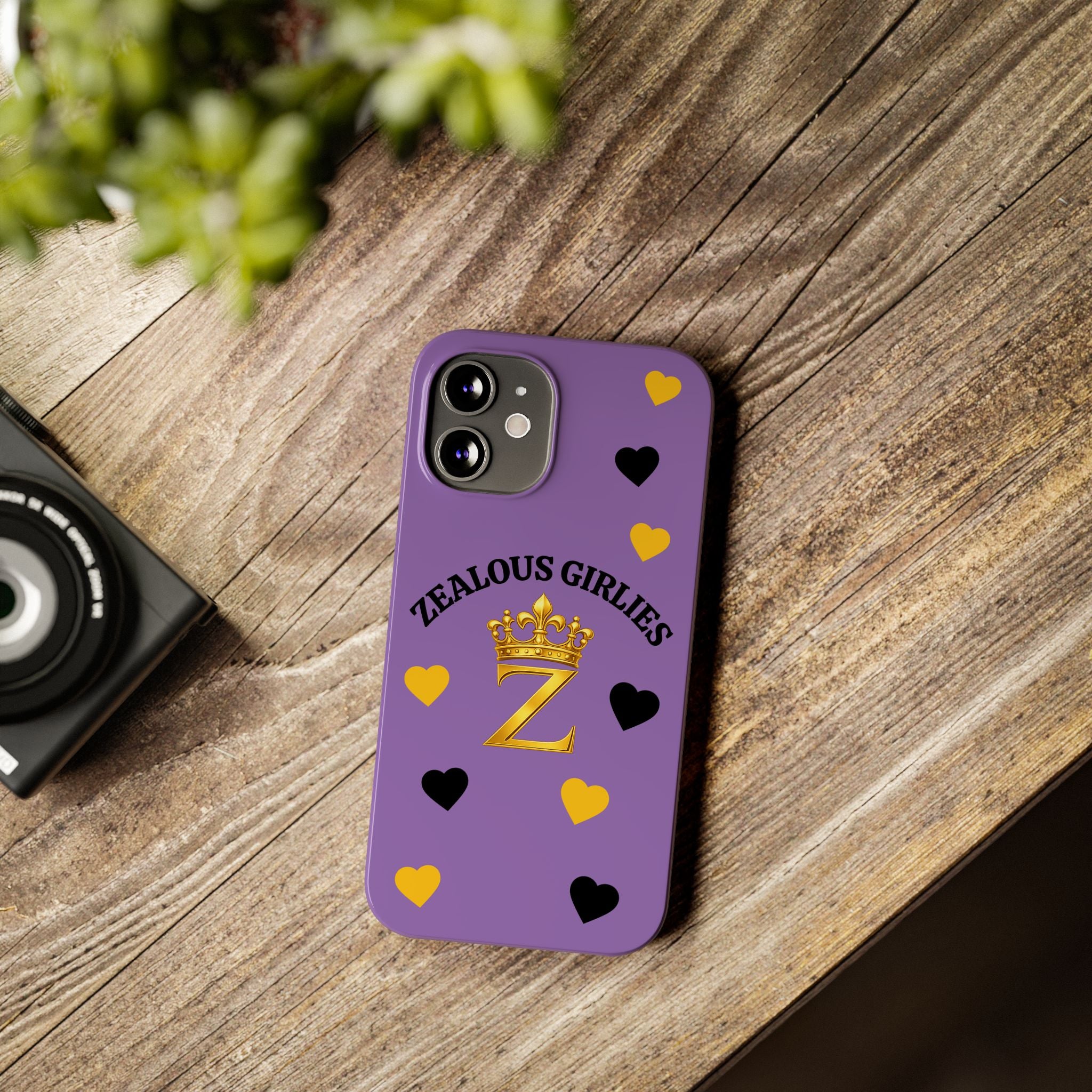 Zealous Girlies 'Z' Crown Slim Phone Case — Purple & Gold Heart Design Printify
