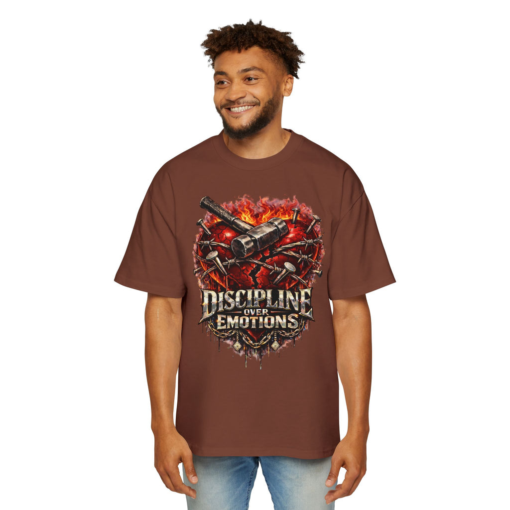 Oversized Discipline Over Emotions Graphic Tee (Front Red Heart) Printify