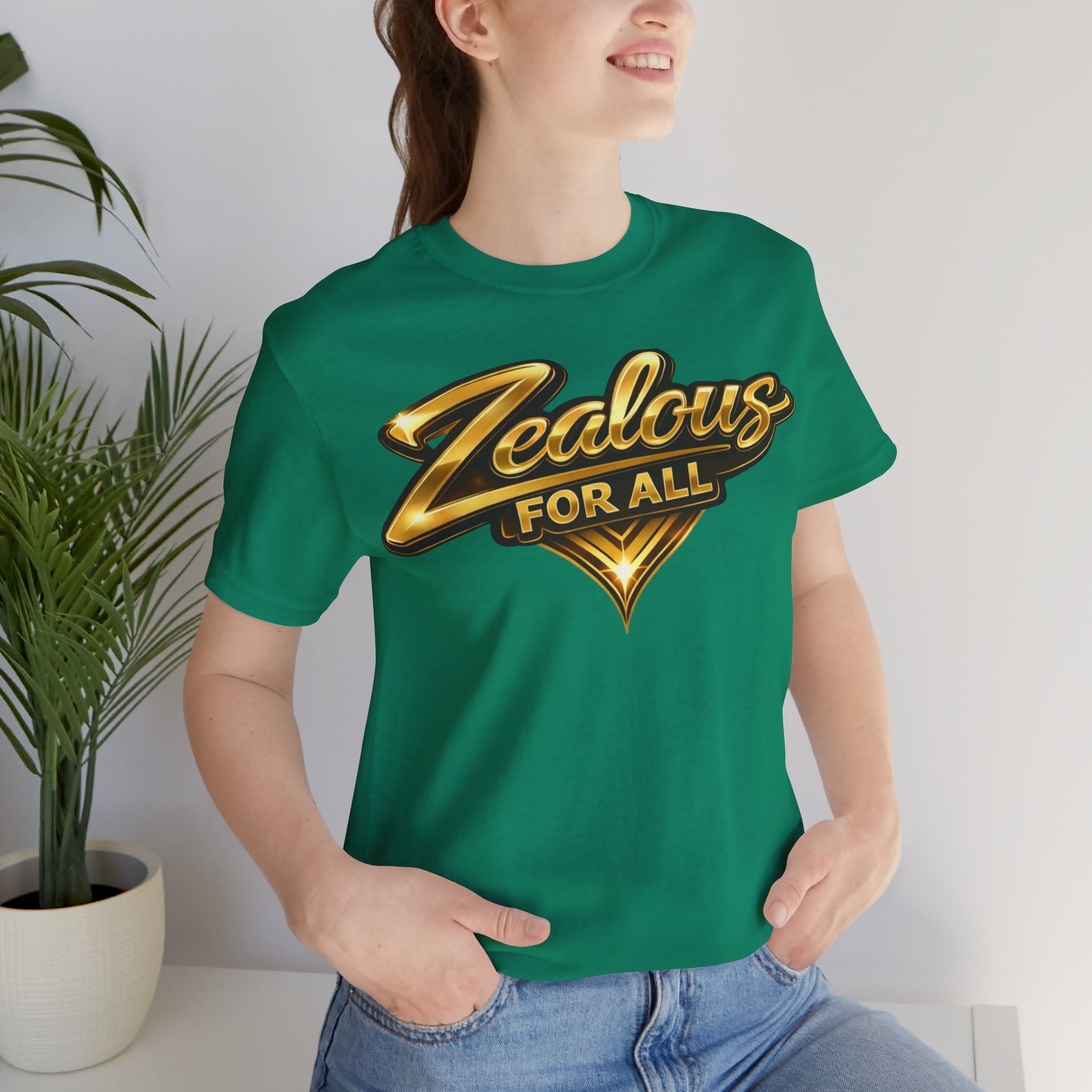 Zealous For All Graphic T-Shirt (Gold Logo) Printify