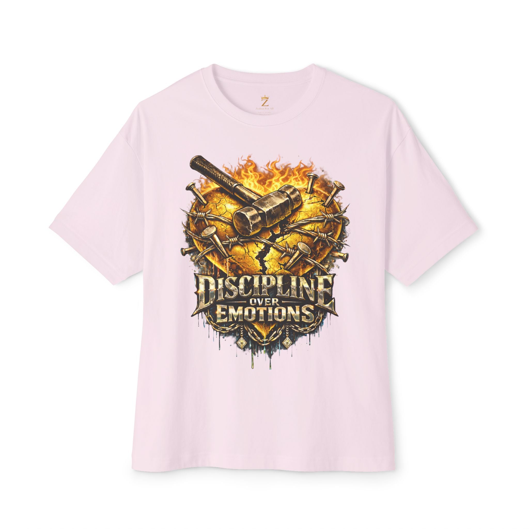 Adult *Oversized* Discipline Over Emotions Graphic Tee (Gold Heart) - Zealous For All