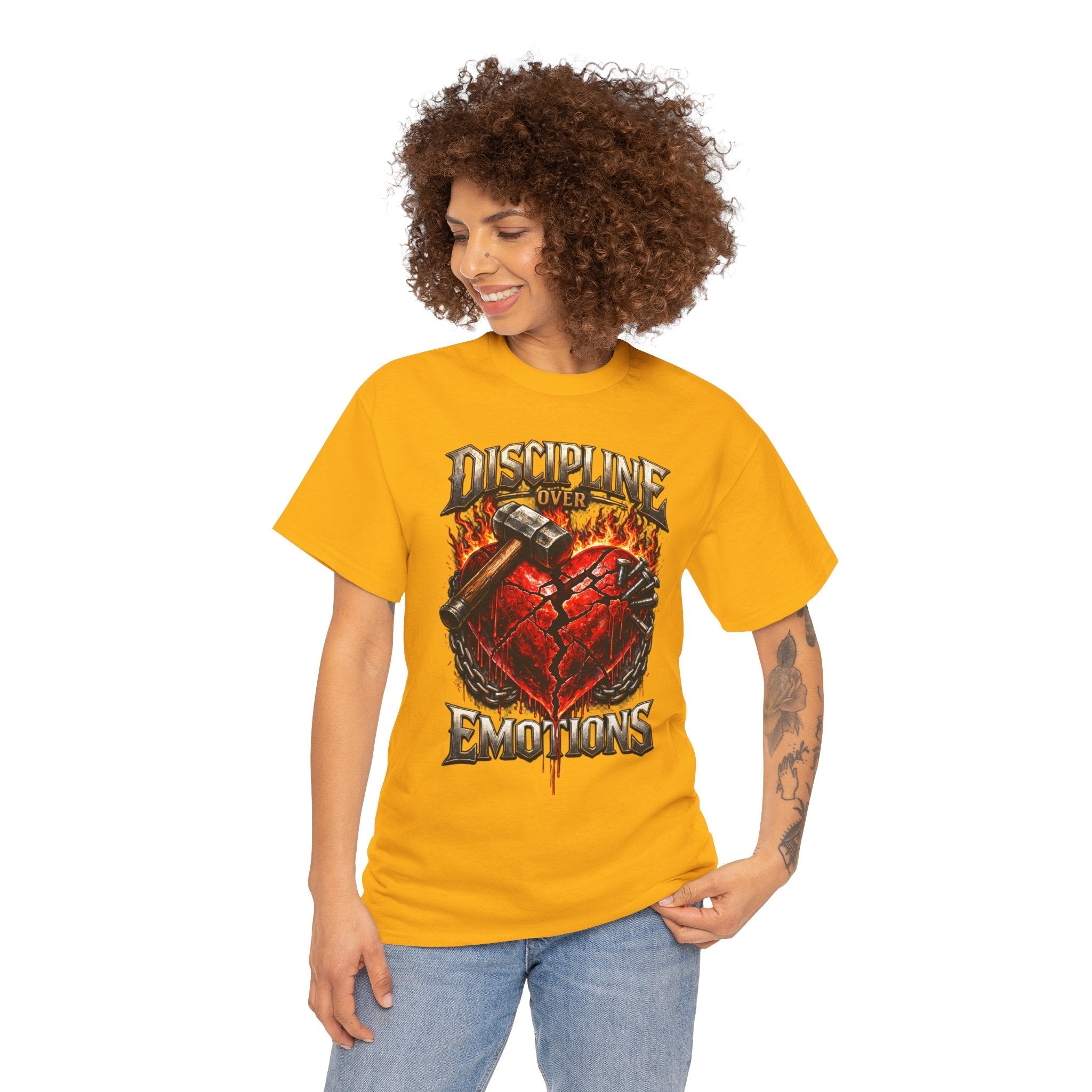 Discipline Over Emotions Graphic T-Shirt (Red Heart) Printify