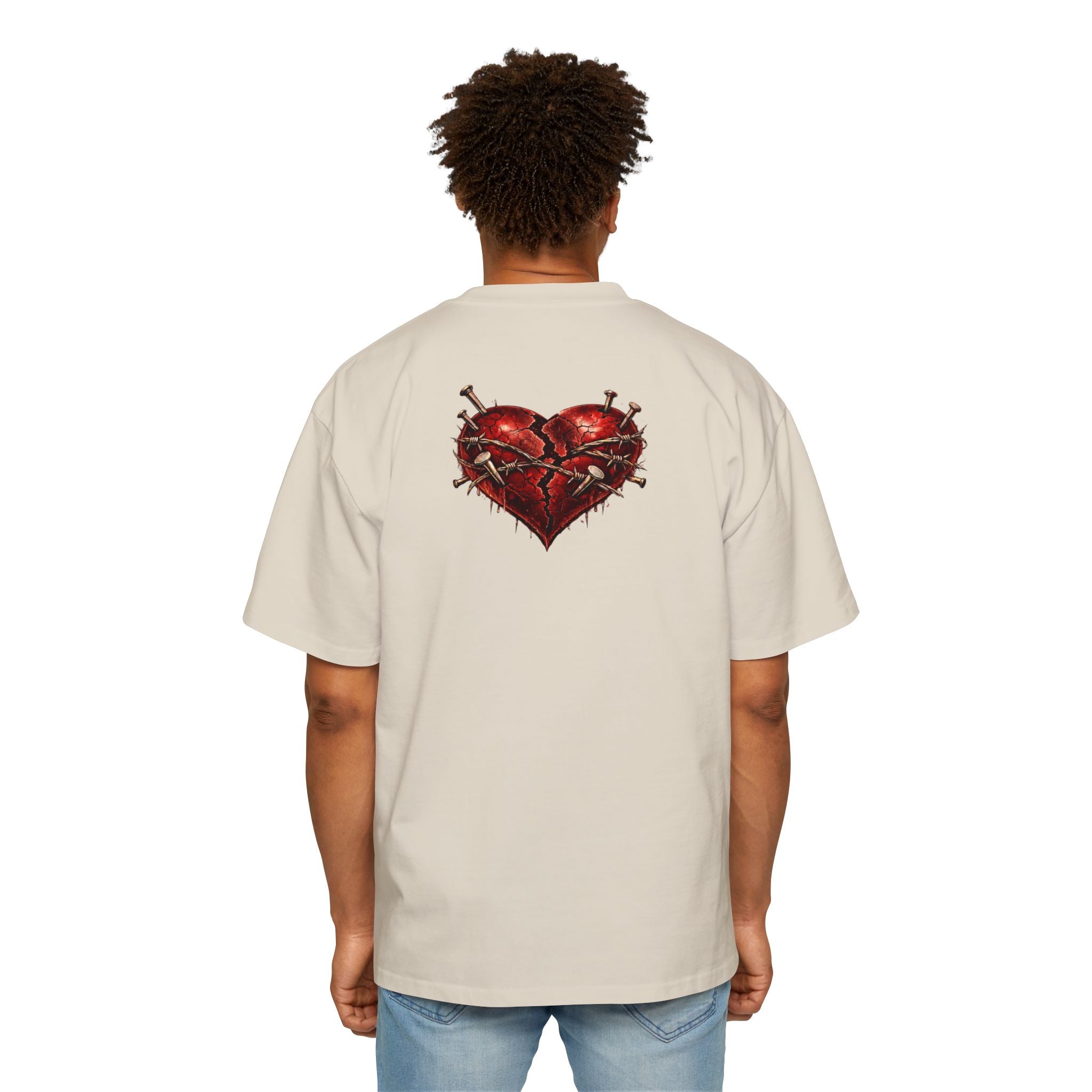 Oversized Discipline Over Emotions Graphic Tee (Front Red Heart) Printify