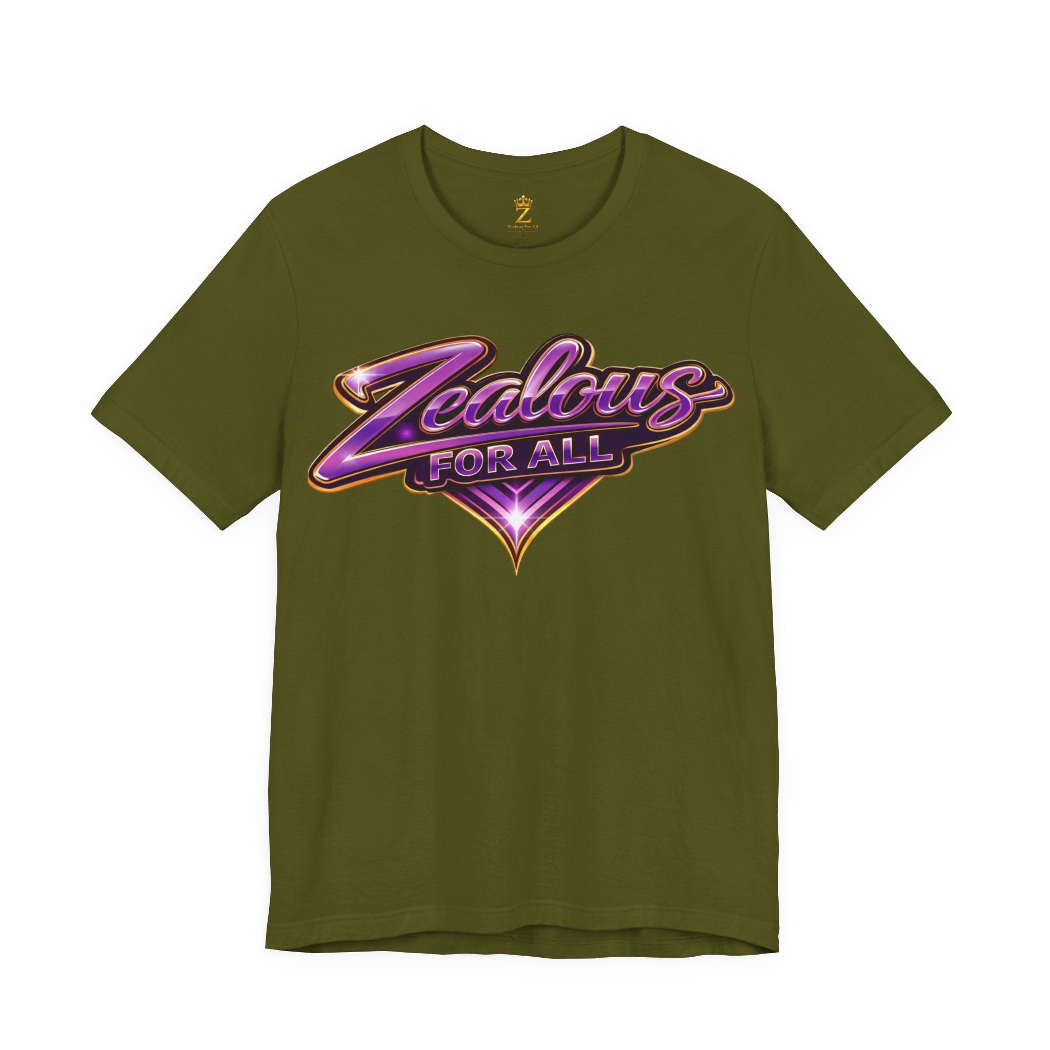 CUSTOM Zealous For All Graphic T-Shirt (Purple & Gold Trim Logo)