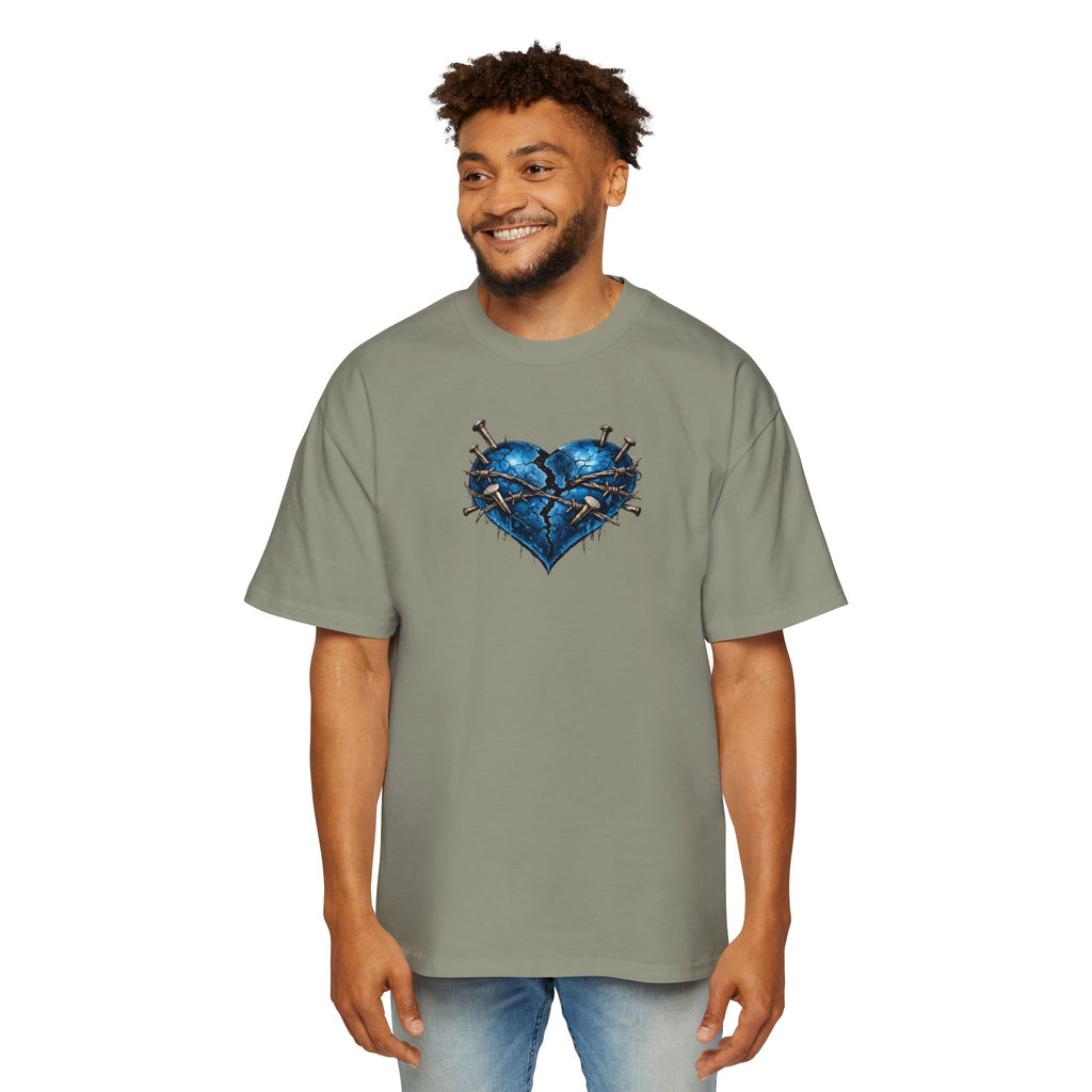 Oversized Discipline Over Emotions (Back) Graphic Tee (Blue Heart) Printify