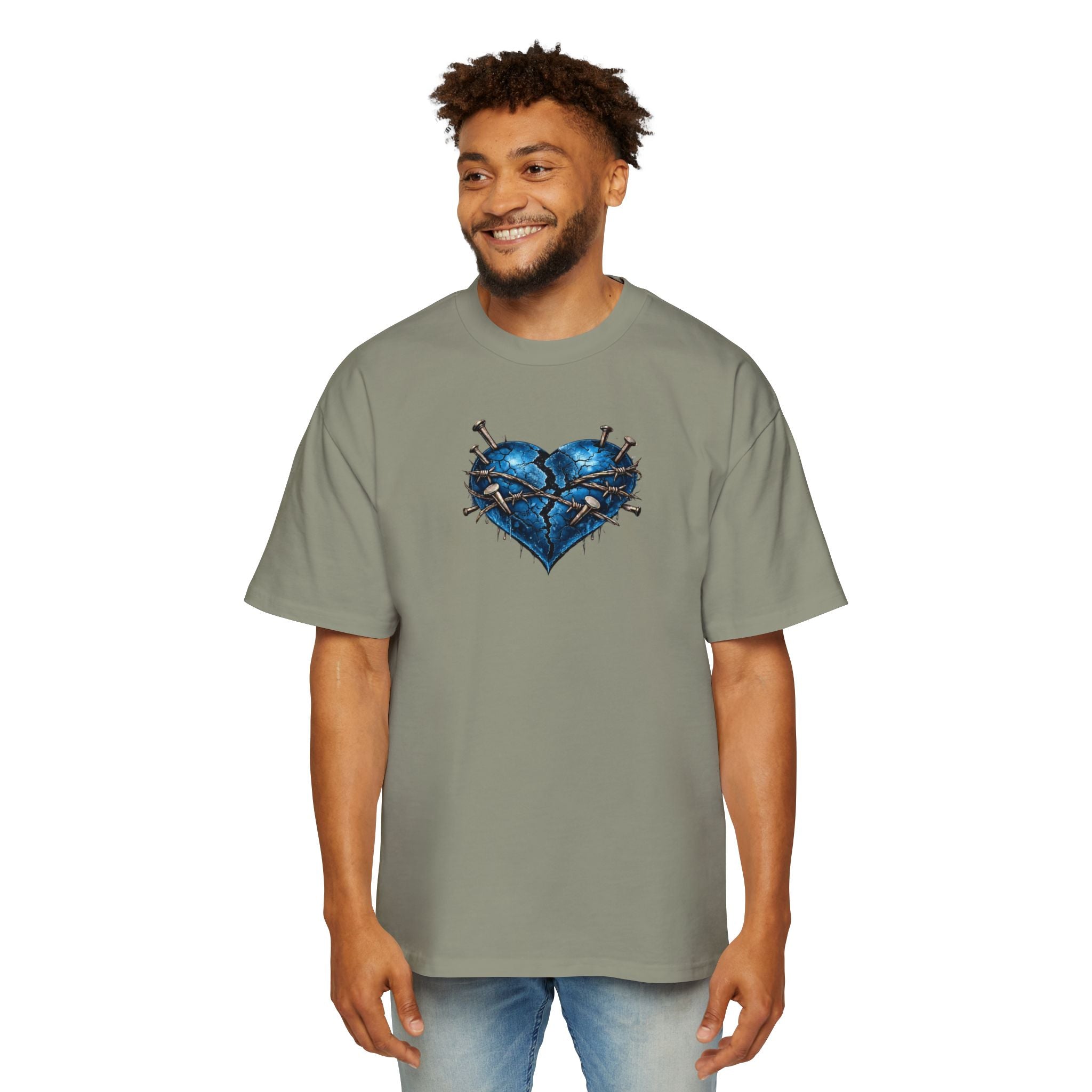 Oversized Discipline Over Emotions (Back) Graphic Tee (Blue Heart) Printify