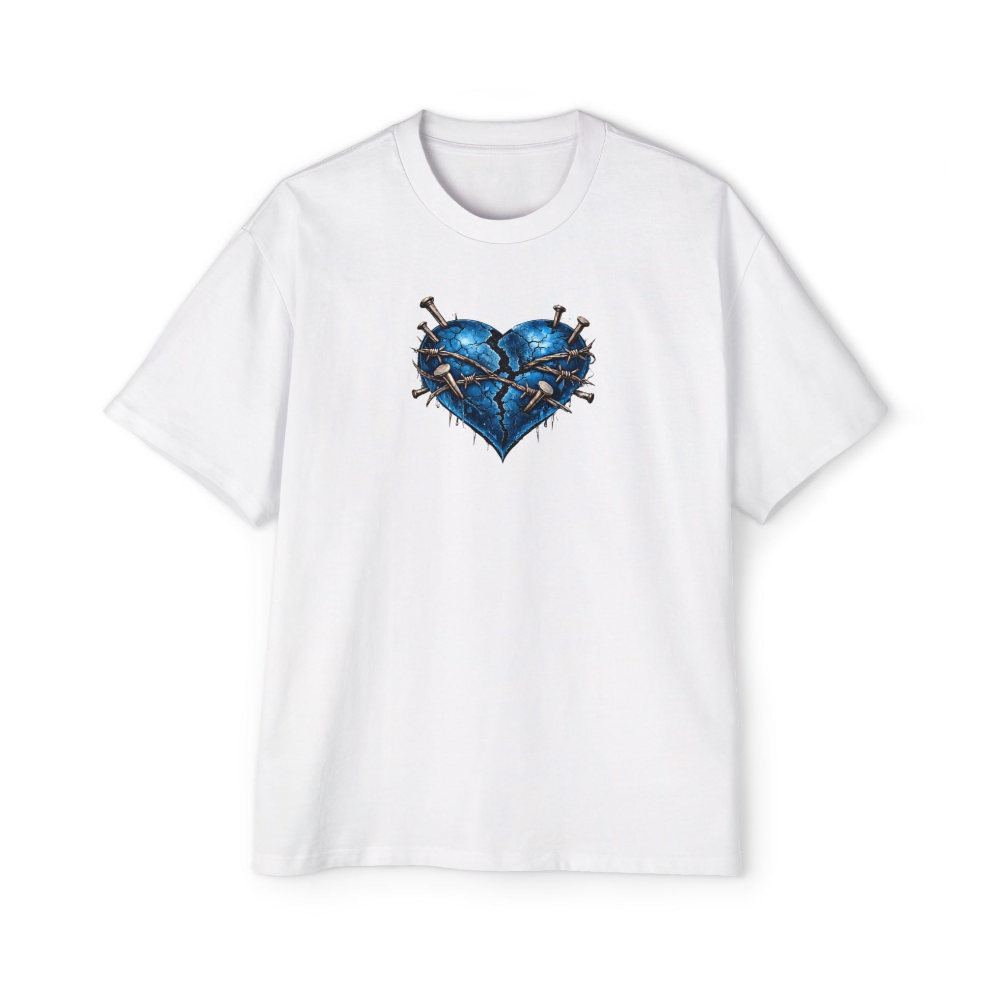 Oversized Discipline Over Emotions (Back) Graphic Tee (Blue Heart) Printify
