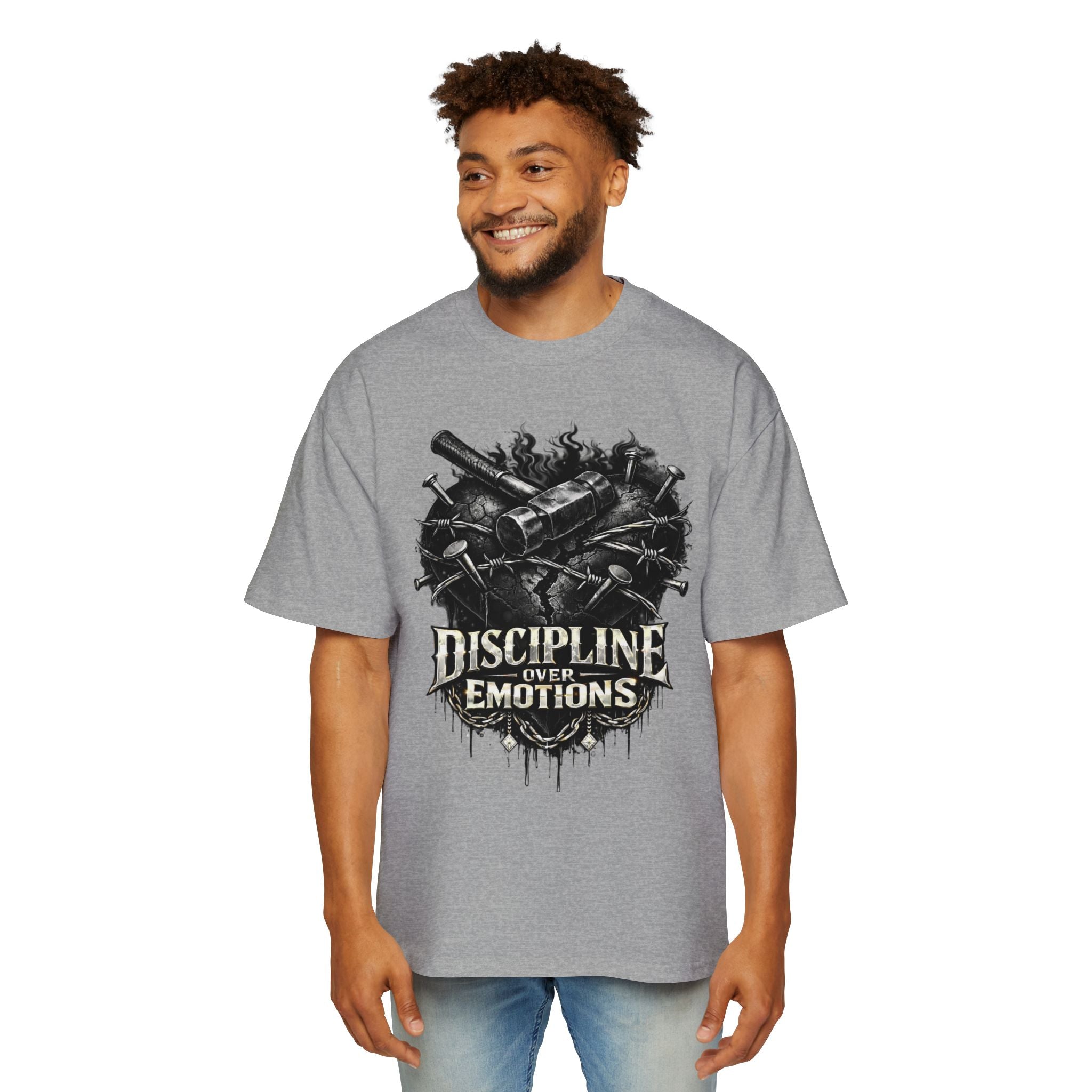 Oversized Discipline Over Emotions Graphic Tee (Black Heart) Printify