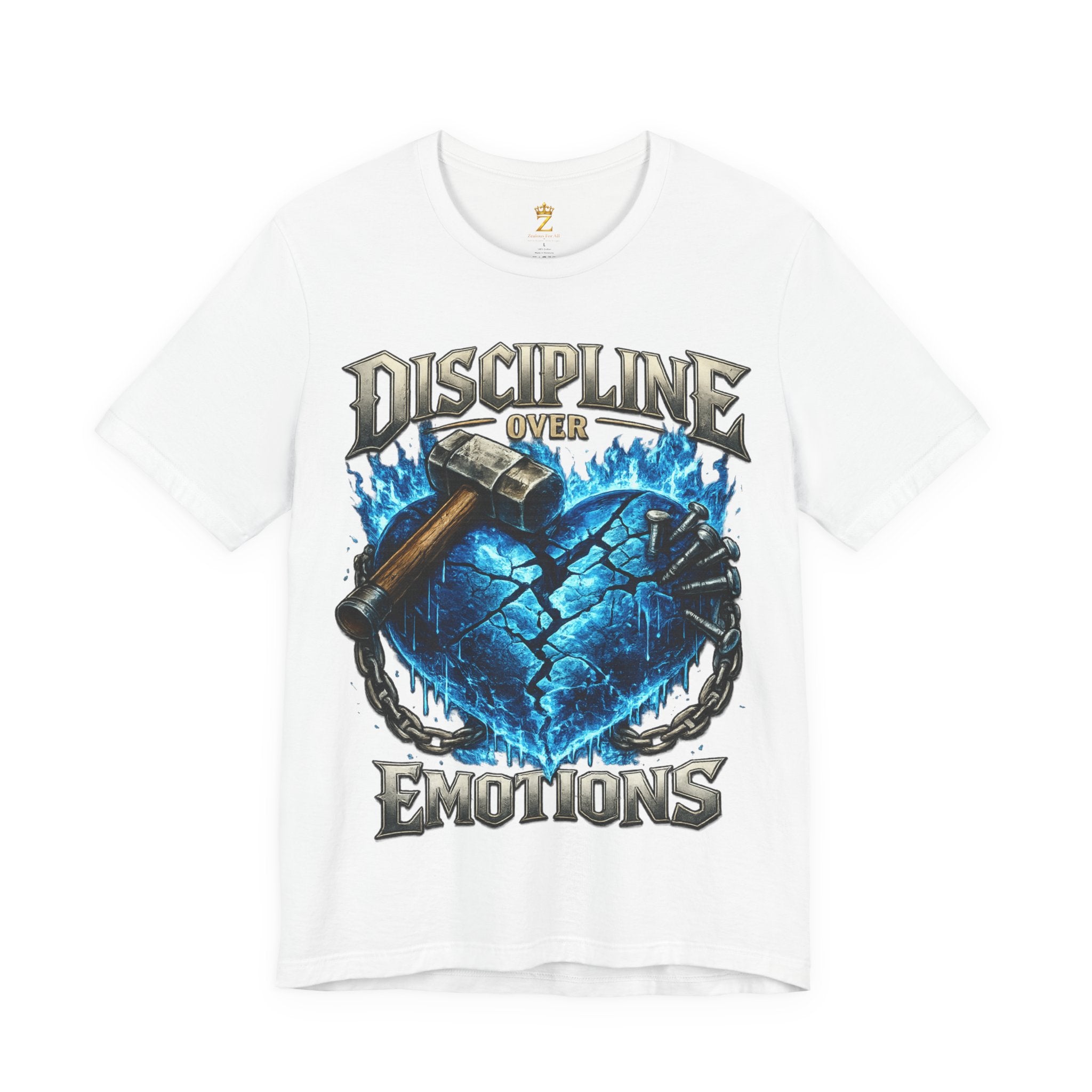Discipline Over Emotions Premium Graphic T-Shirt (Blue Heart) Printify