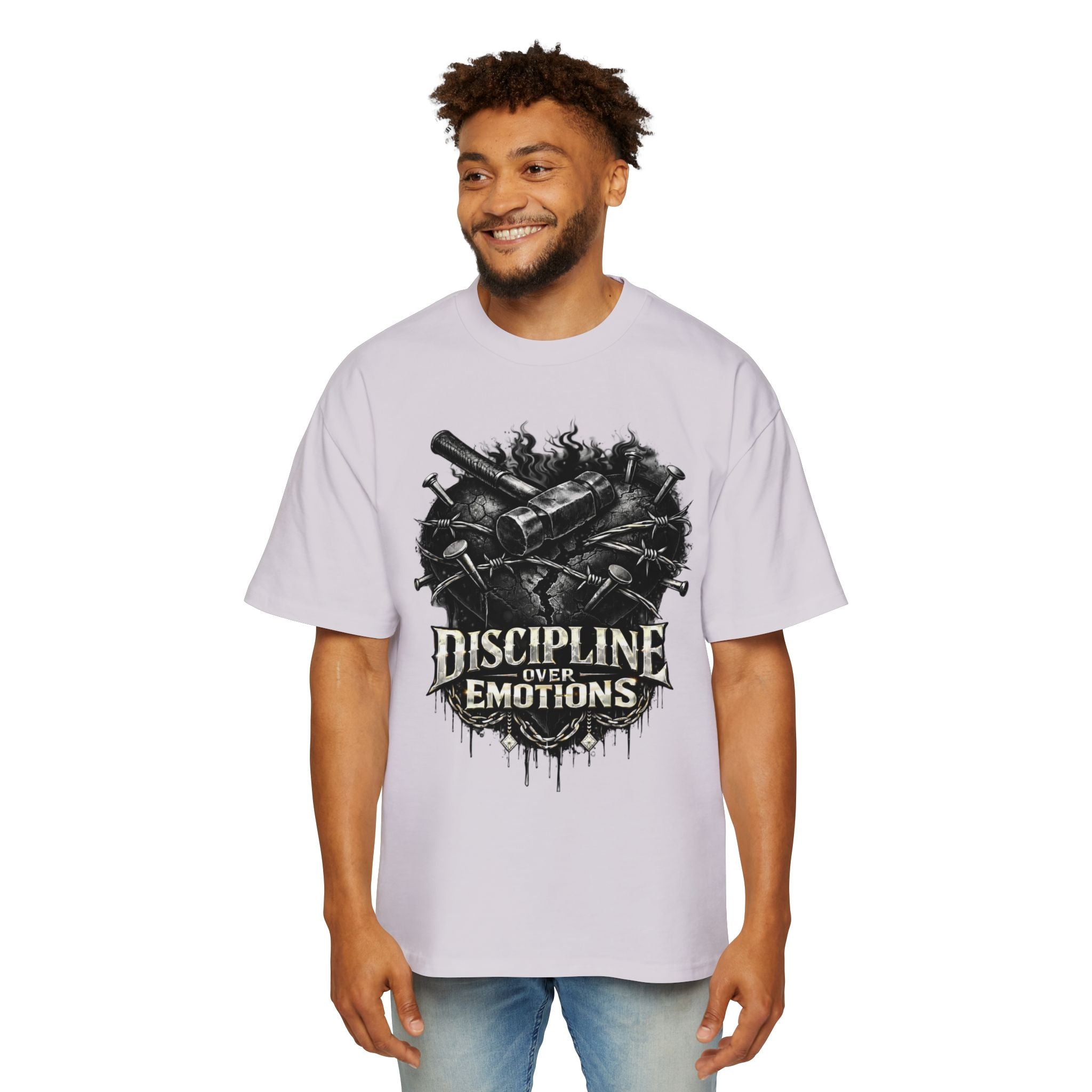 Oversized Discipline Over Emotions Graphic Tee (Black Heart) Printify