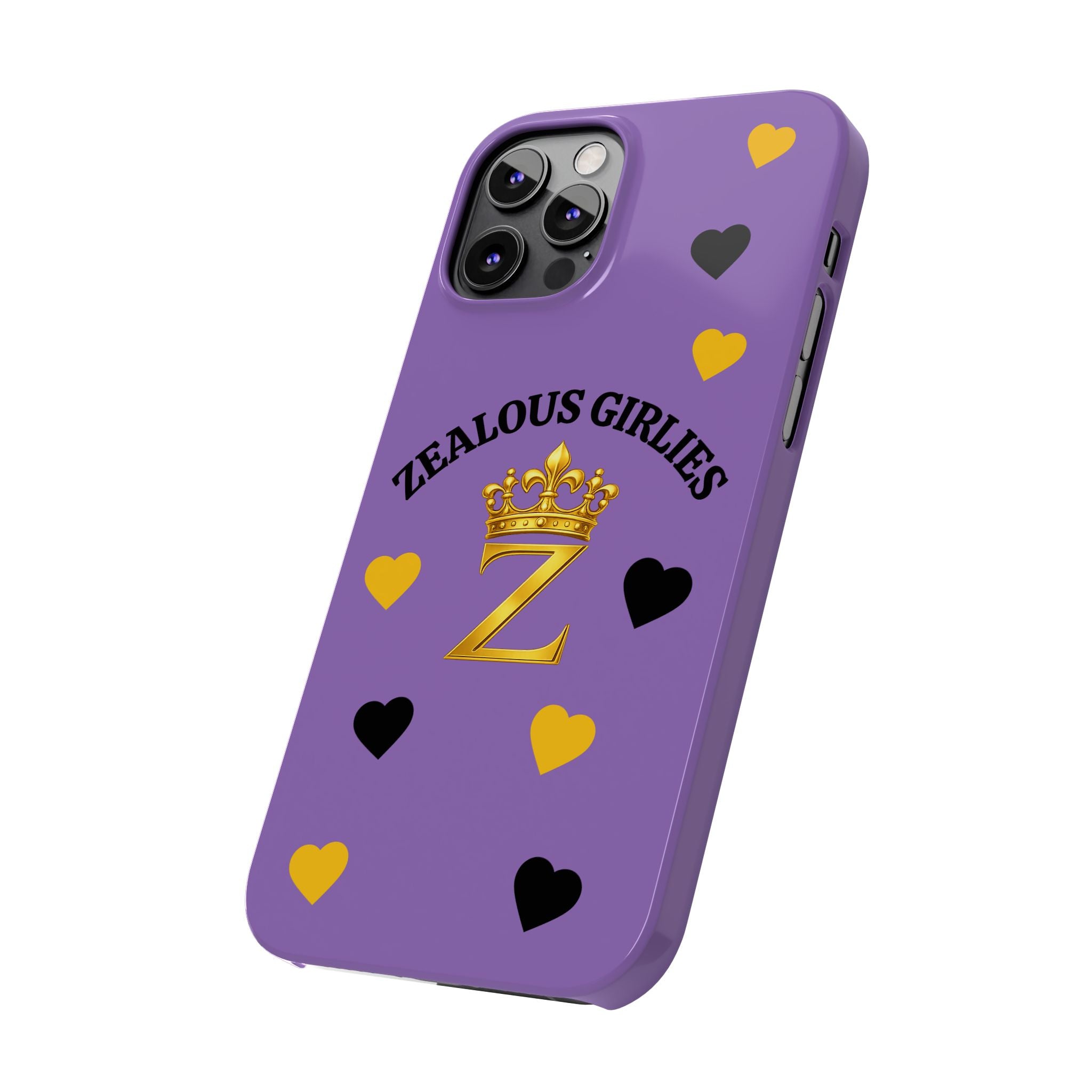 Zealous Girlies 'Z' Crown Slim Phone Case — Purple & Gold Heart Design Printify