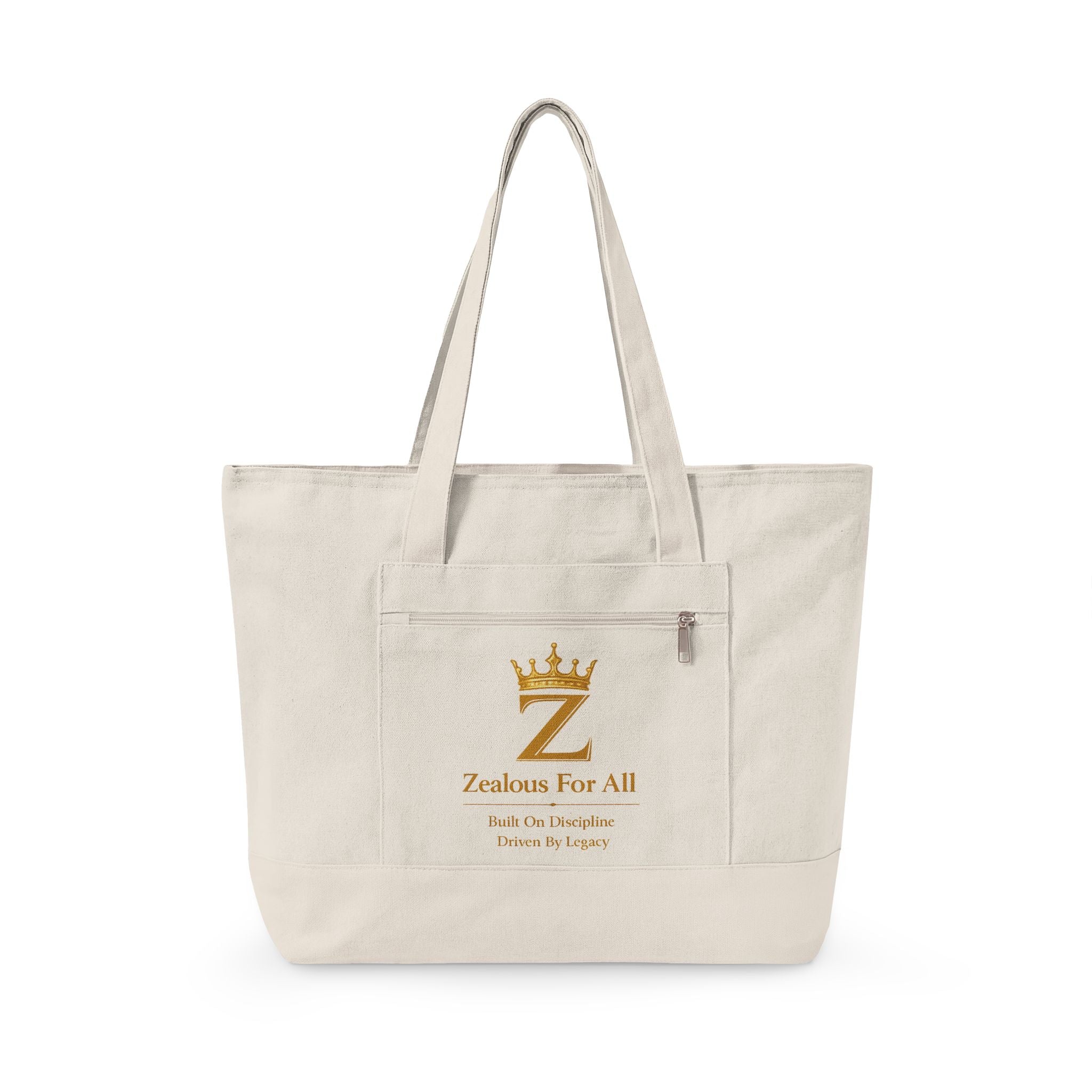 ZFA Crown Canvas Tote (Gold Lettered Zippered Beach & Everyday Bag) Printify