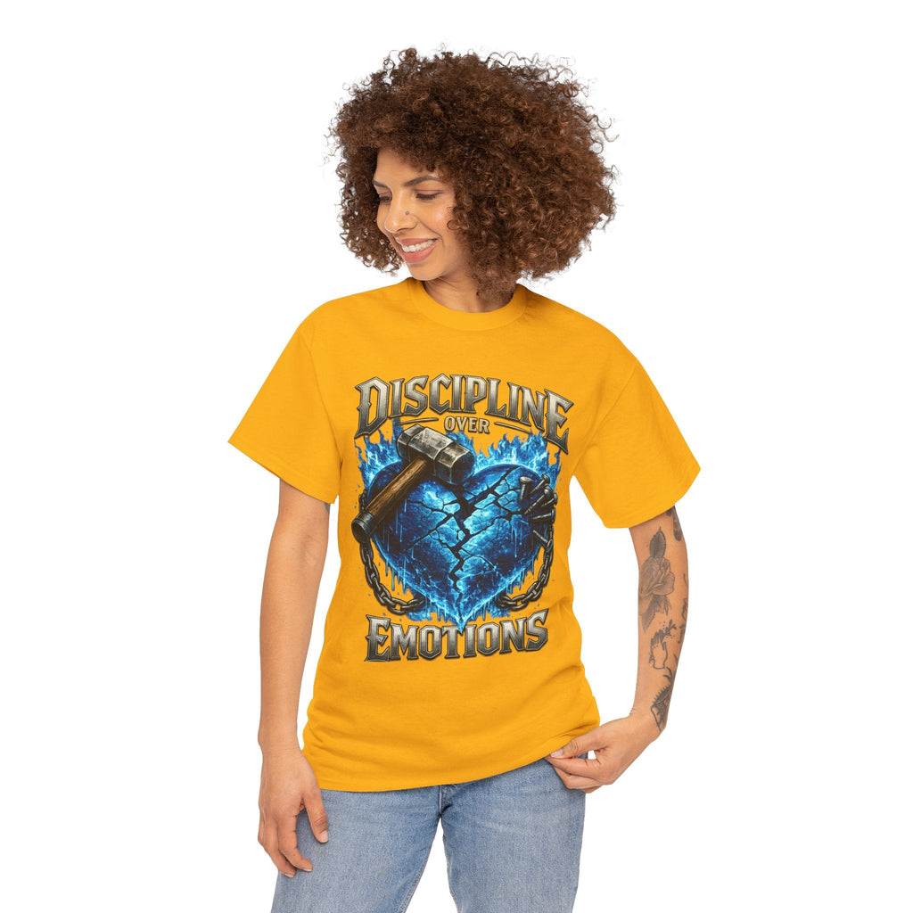 Discipline Over Emotions Graphic T-Shirt (Blue Heart) Printify