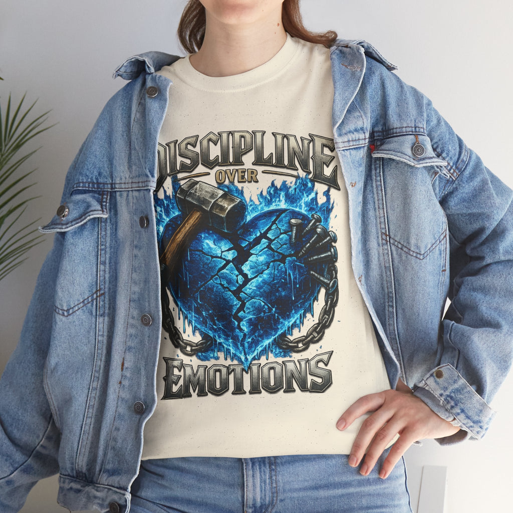Discipline Over Emotions Graphic T-Shirt (Blue Heart) Printify
