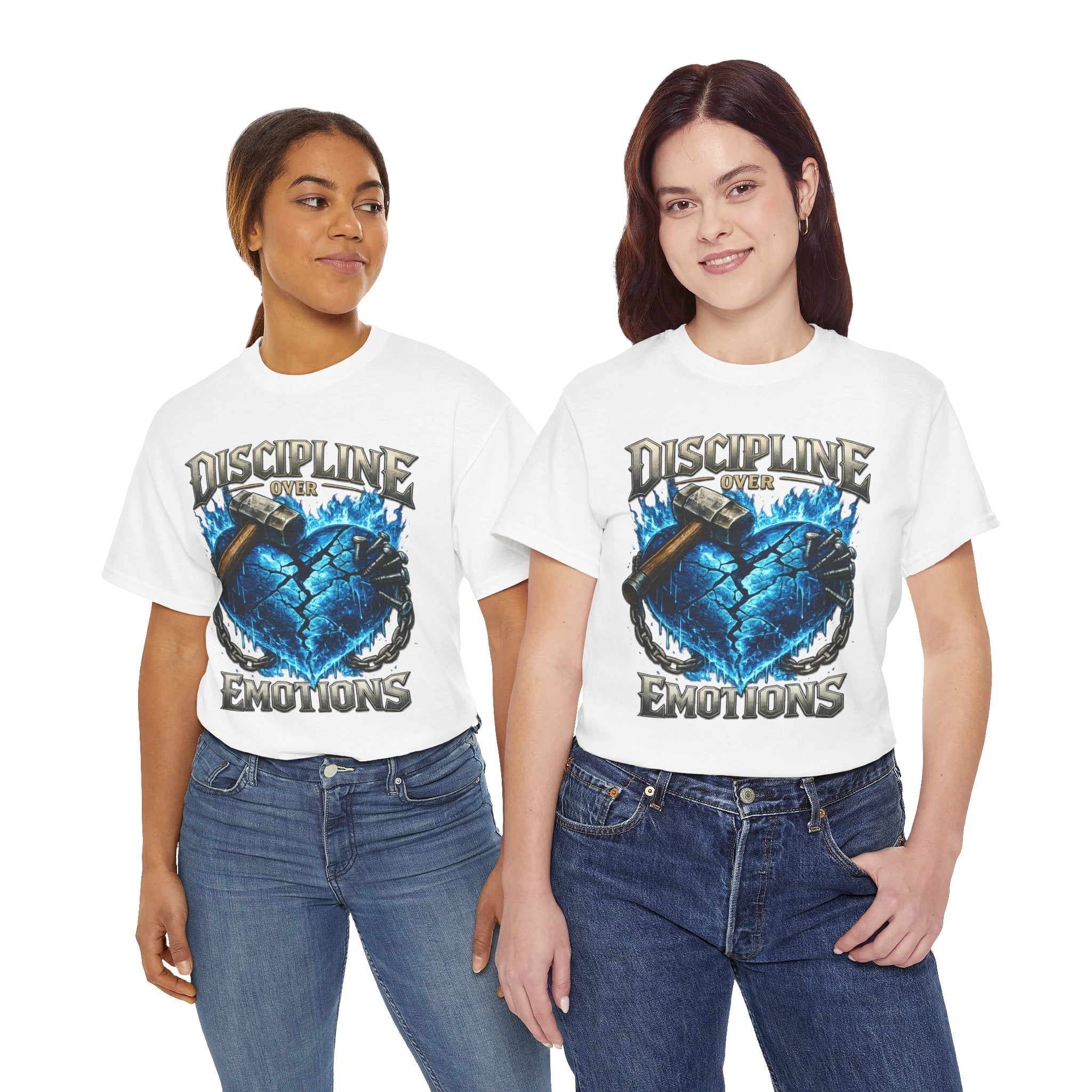 Discipline Over Emotions Graphic T-Shirt (Blue Heart) Printify
