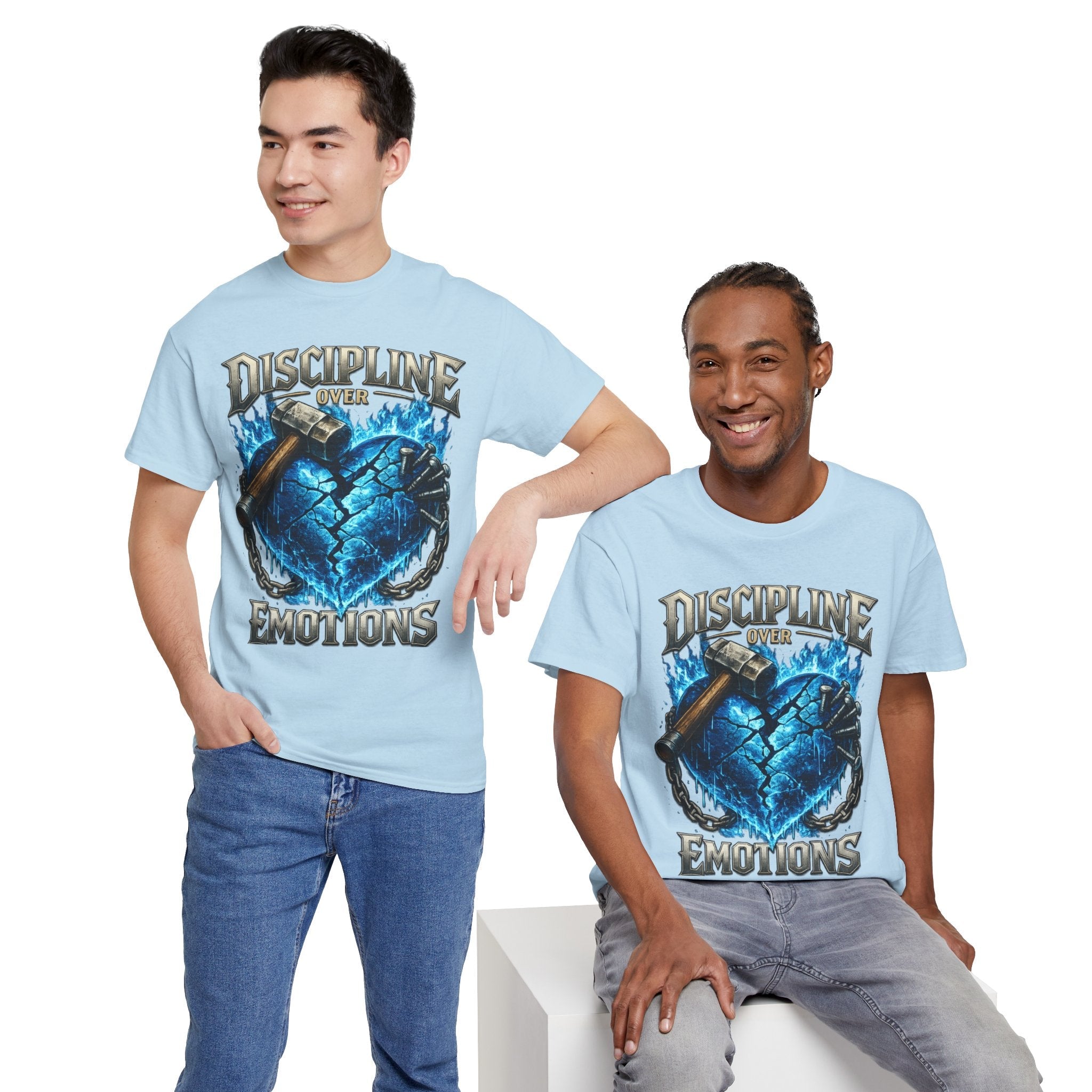 Discipline Over Emotions Graphic T-Shirt (Blue Heart) Printify