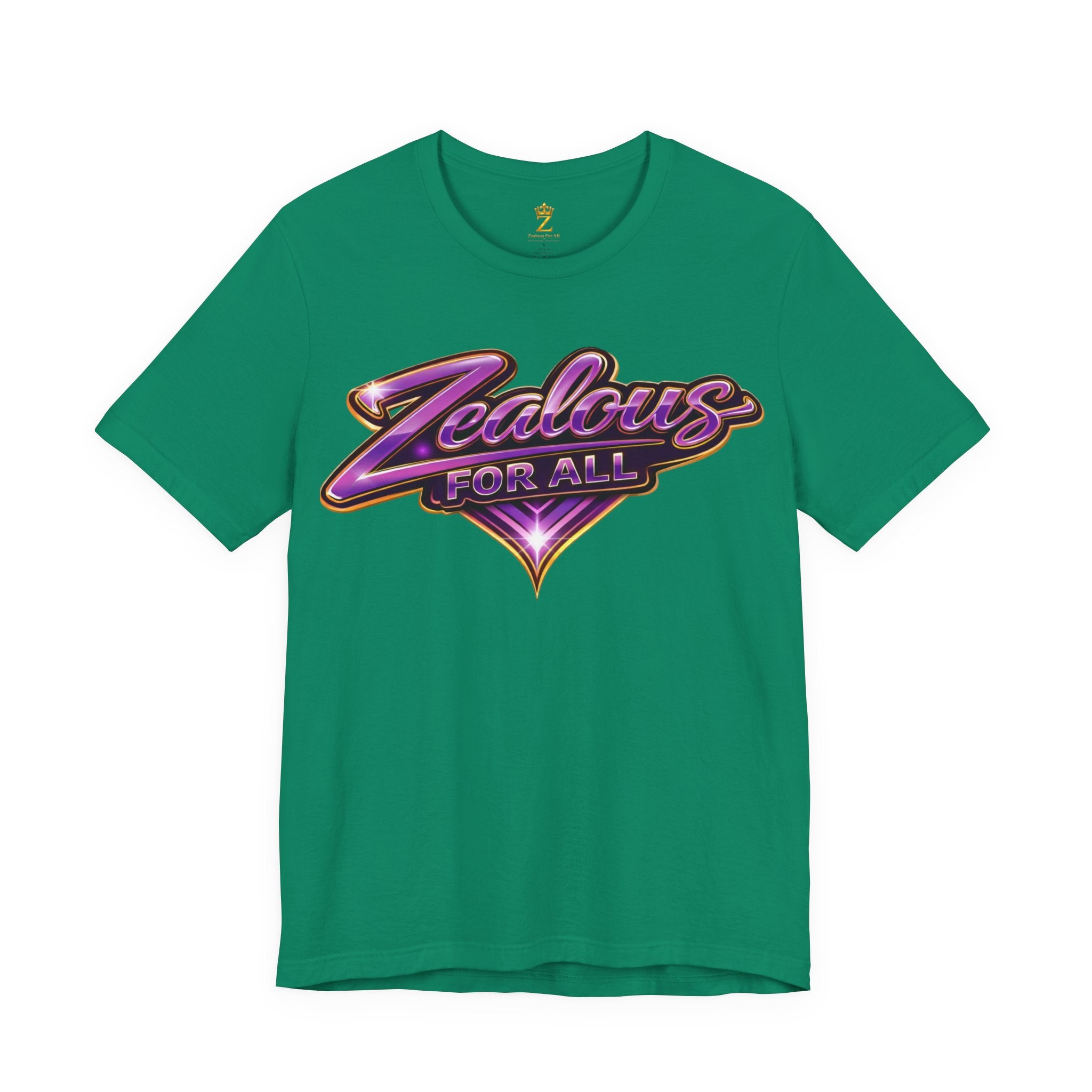 CUSTOM Zealous For All Graphic T-Shirt (Purple & Gold Trim Logo)