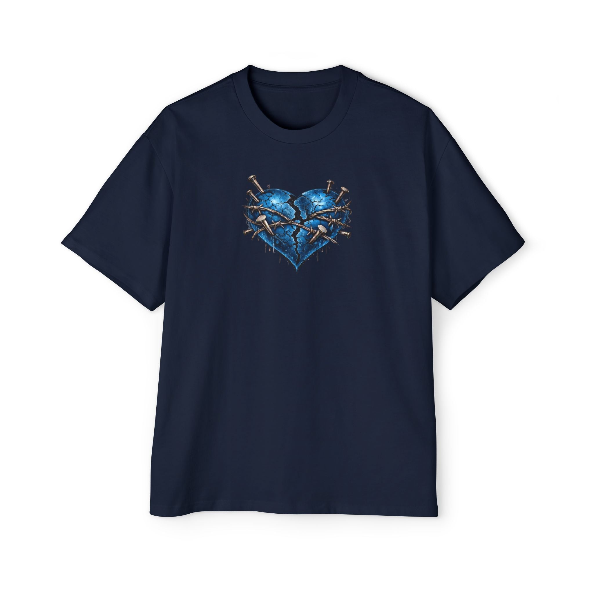 Oversized Discipline Over Emotions (Back) Graphic Tee (Blue Heart) Printify