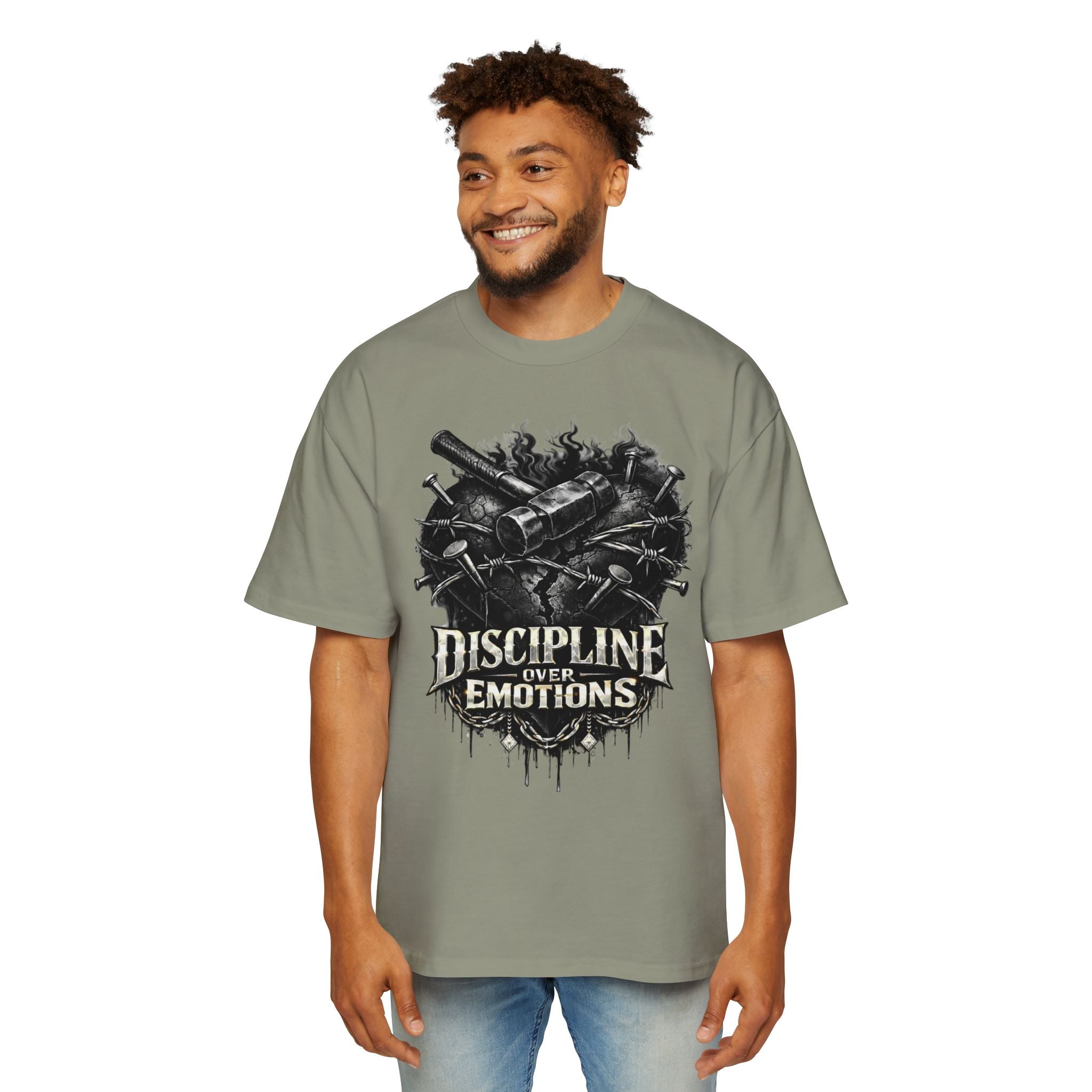 Oversized Discipline Over Emotions Graphic Tee (Black Heart) Printify