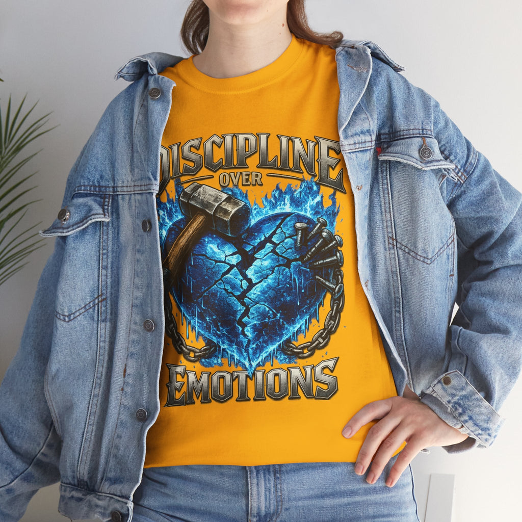 Discipline Over Emotions Graphic T-Shirt (Blue Heart) Printify