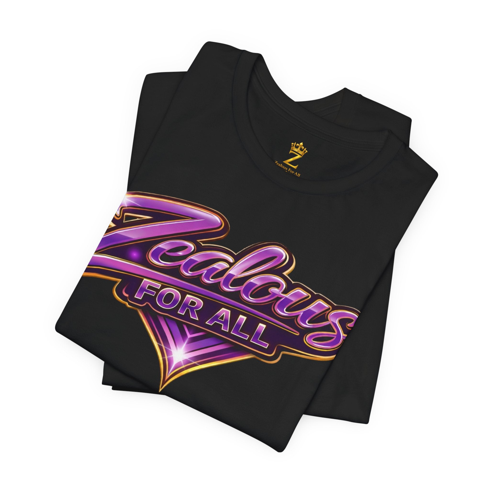 CUSTOM Zealous For All Graphic T-Shirt (Purple & Gold Trim Logo)