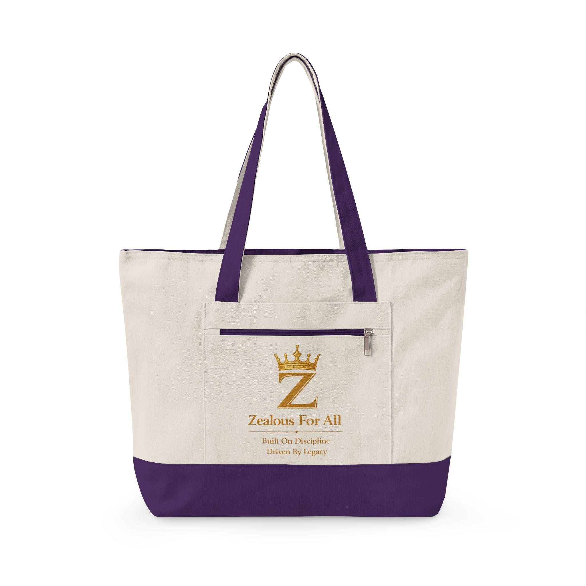 ZFA Crown Canvas Tote (Gold Lettered Zippered Beach & Everyday Bag) Printify