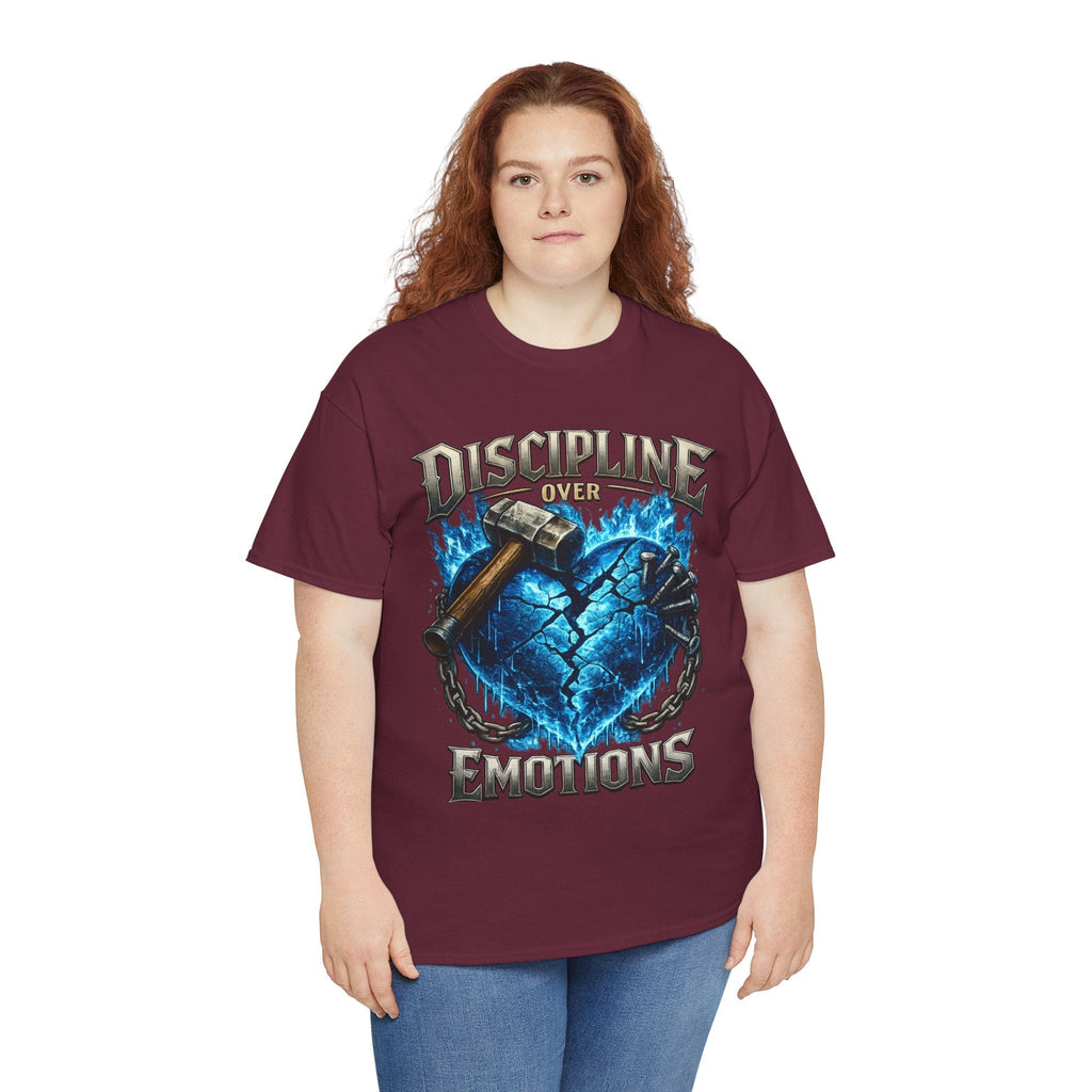 Discipline Over Emotions Graphic T-Shirt (Blue Heart) Printify