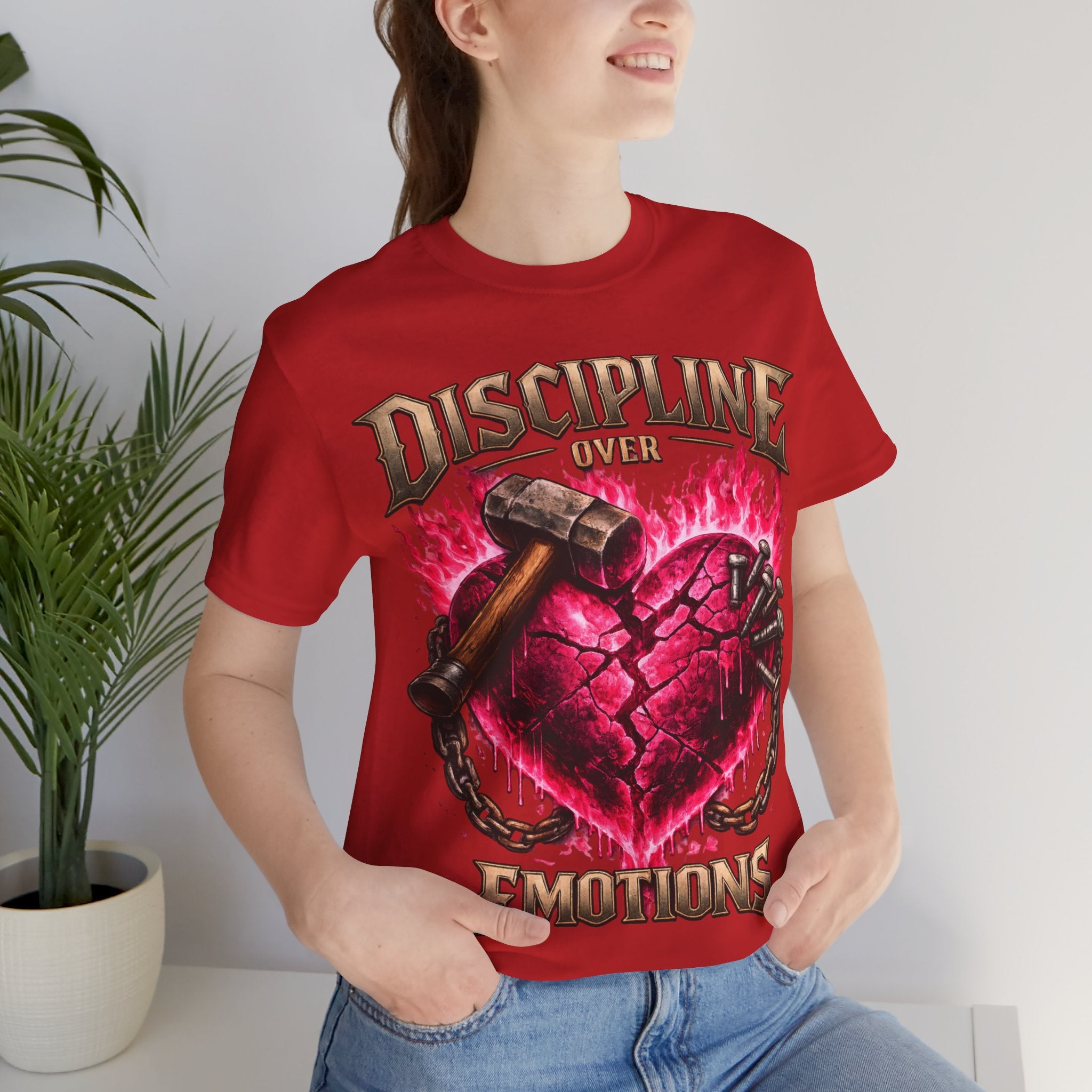 Discipline Over Emotions Premium Graphic T-Shirt (Hot Pink Heart) Printify