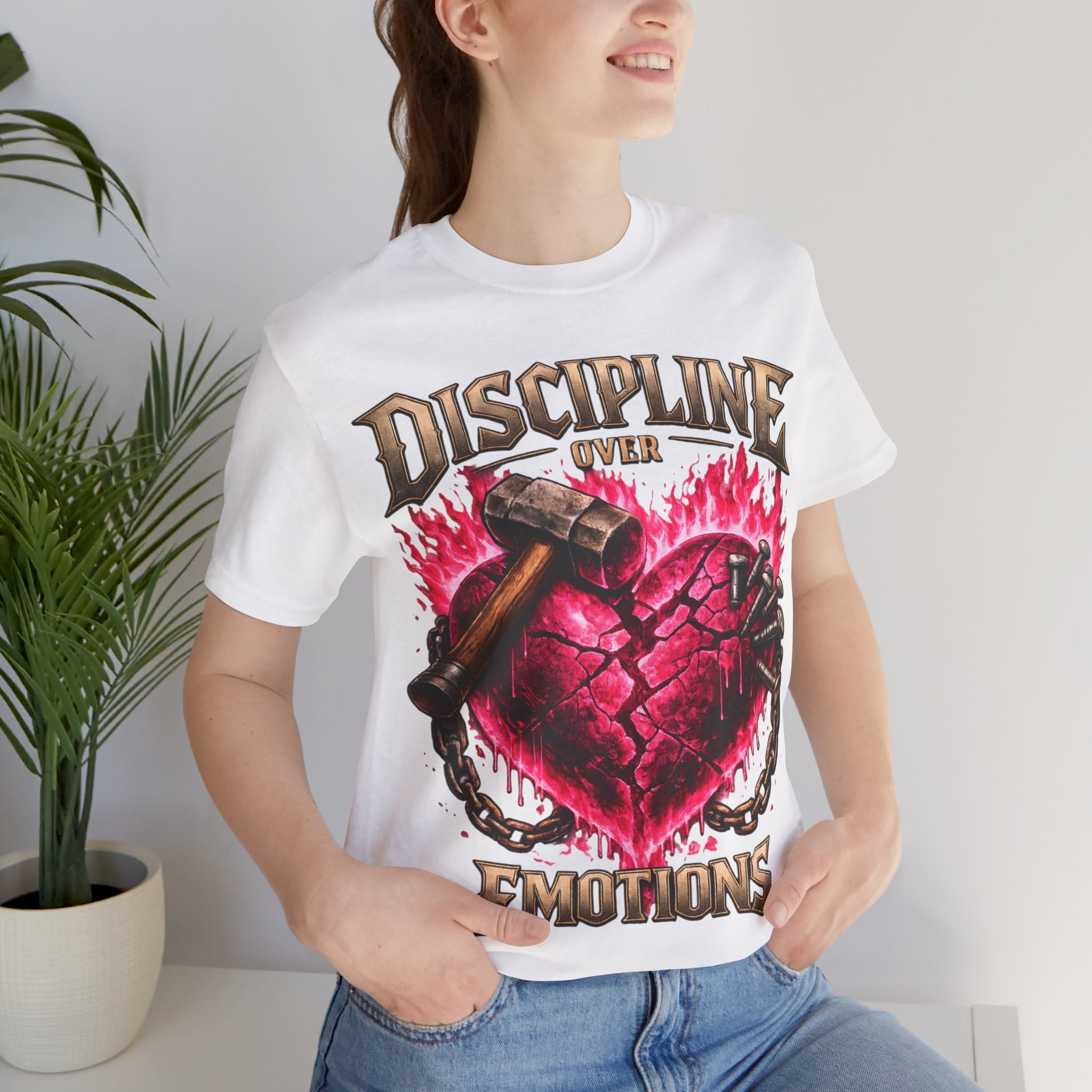 Discipline Over Emotions Premium Graphic T-Shirt (Hot Pink Heart) Printify